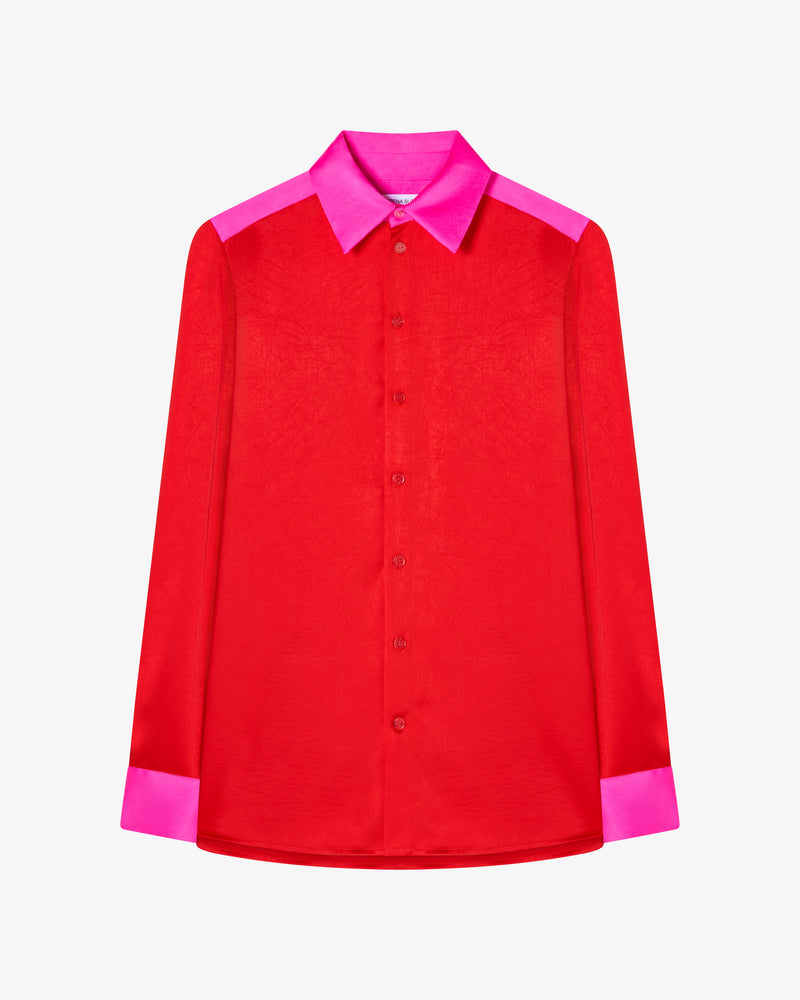 Oversized Colour Block Shirt - Bright Red/Pink picture #2