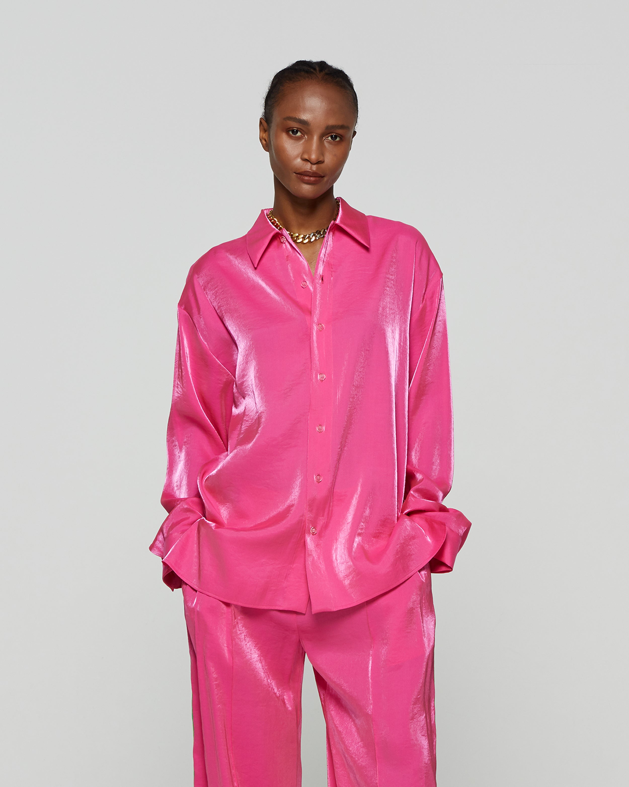 Oversized Cuff Shirt - Fluro Pink