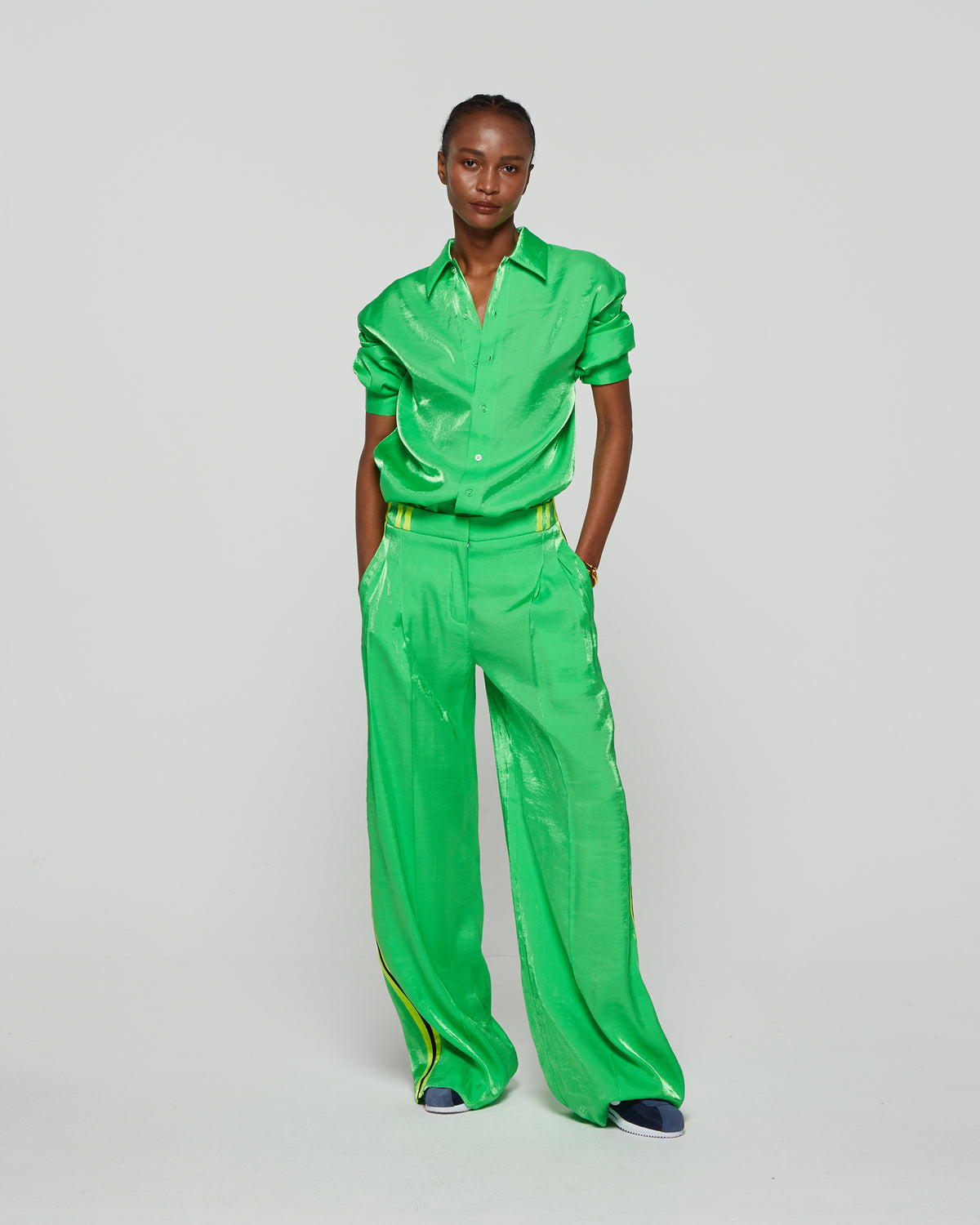 Serena Wide Leg Trouser - Bright Green