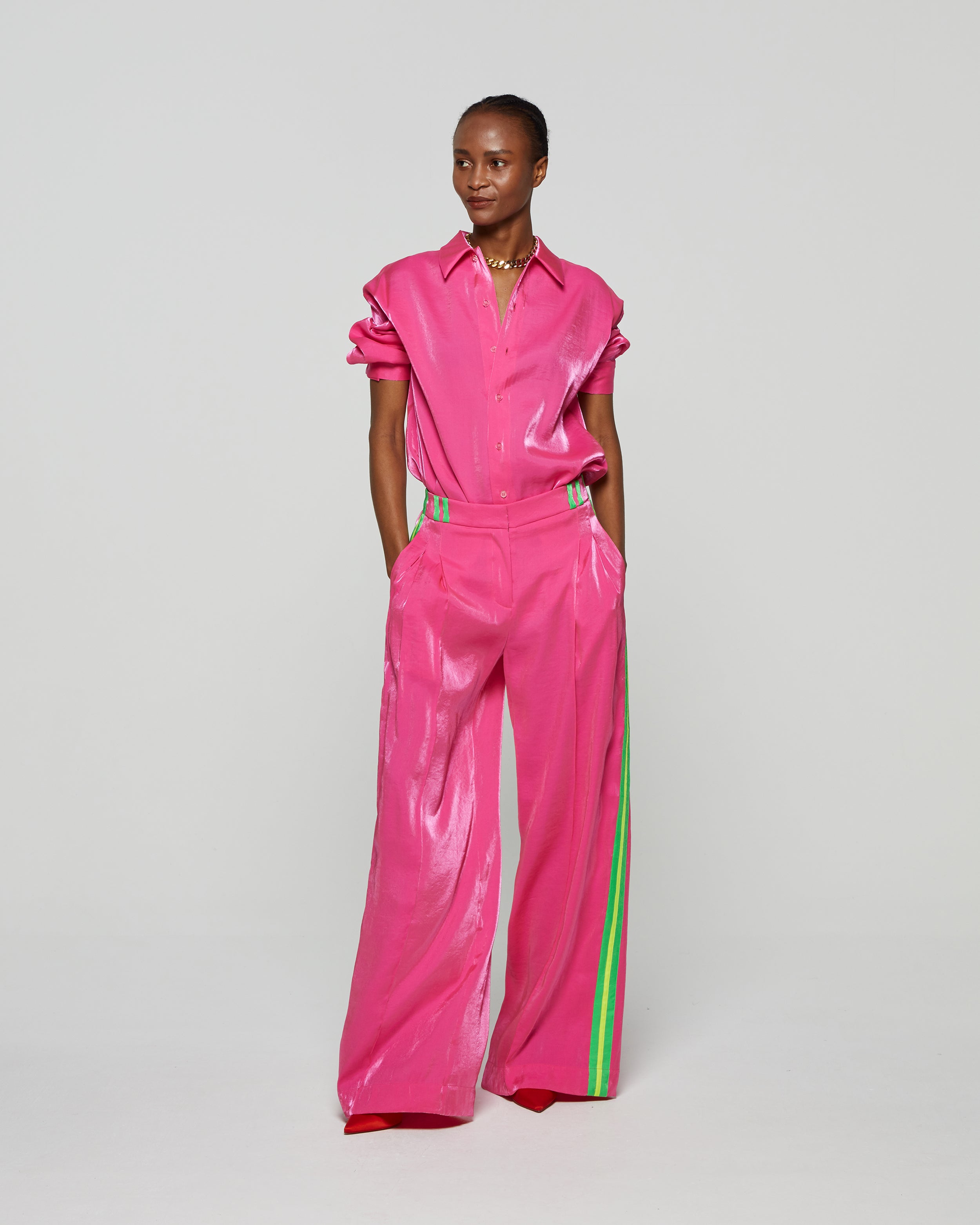 Serena Wide Leg Trouser - Fluro Pink