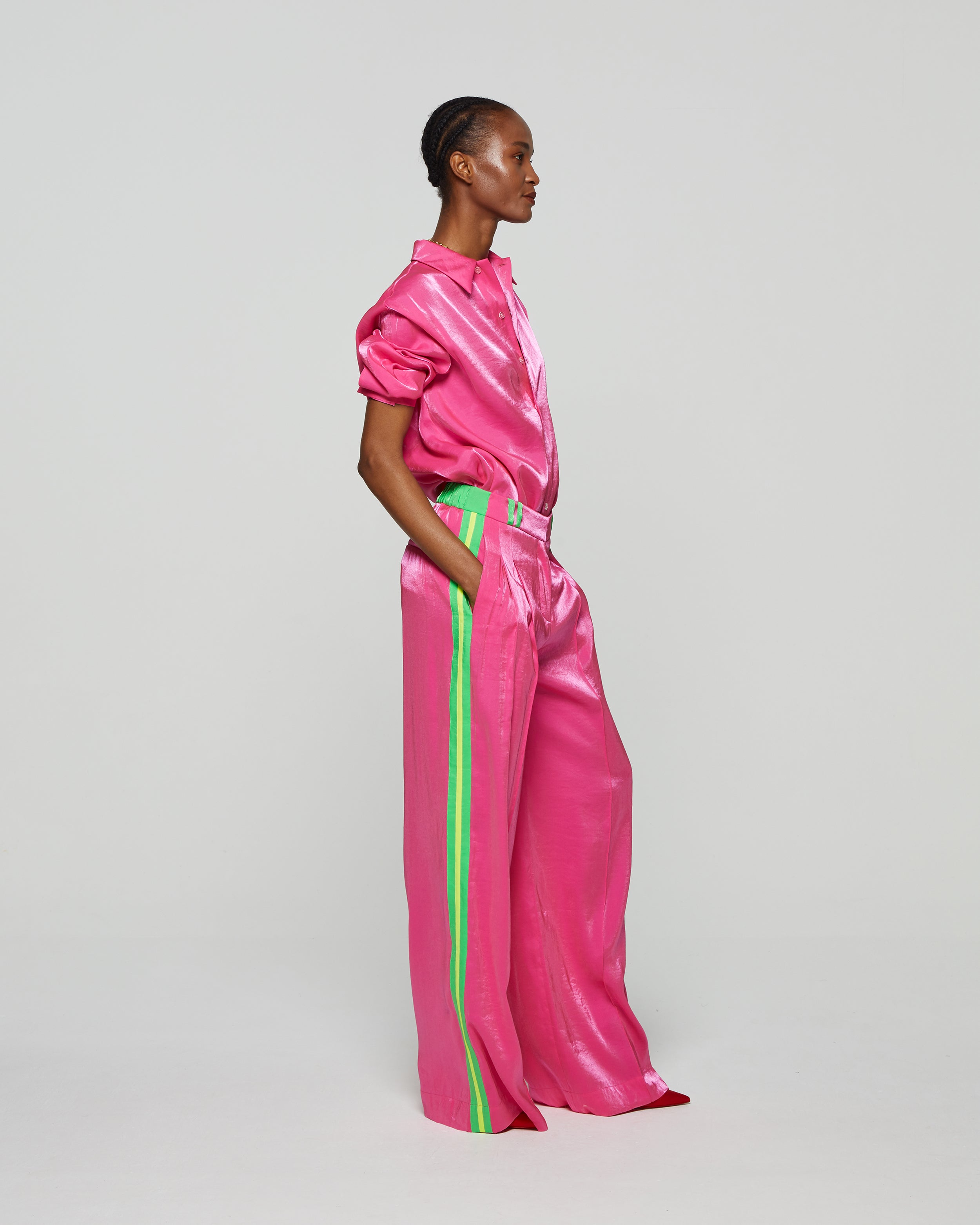 Serena Wide Leg Trouser - Fluro Pink