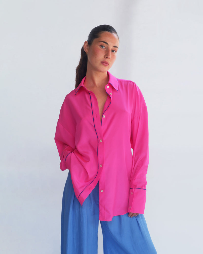 Piped Oversized Shirt - Neon Pink picture #2