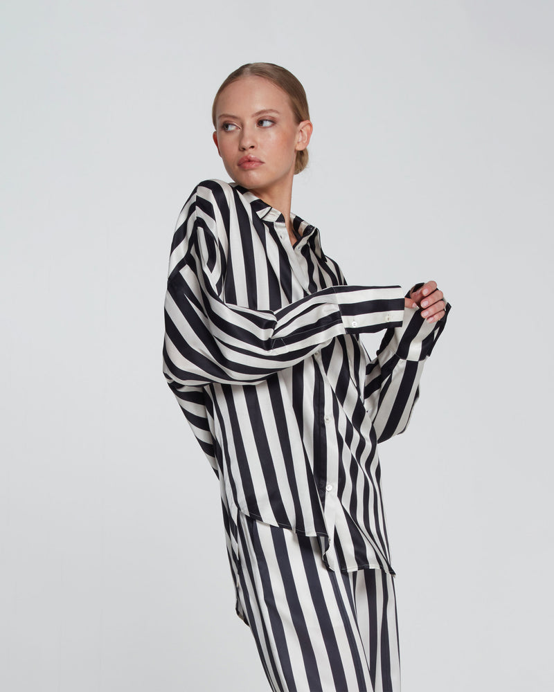 Piped Oversized Shirt - Black/Pearl Stripe picture #4