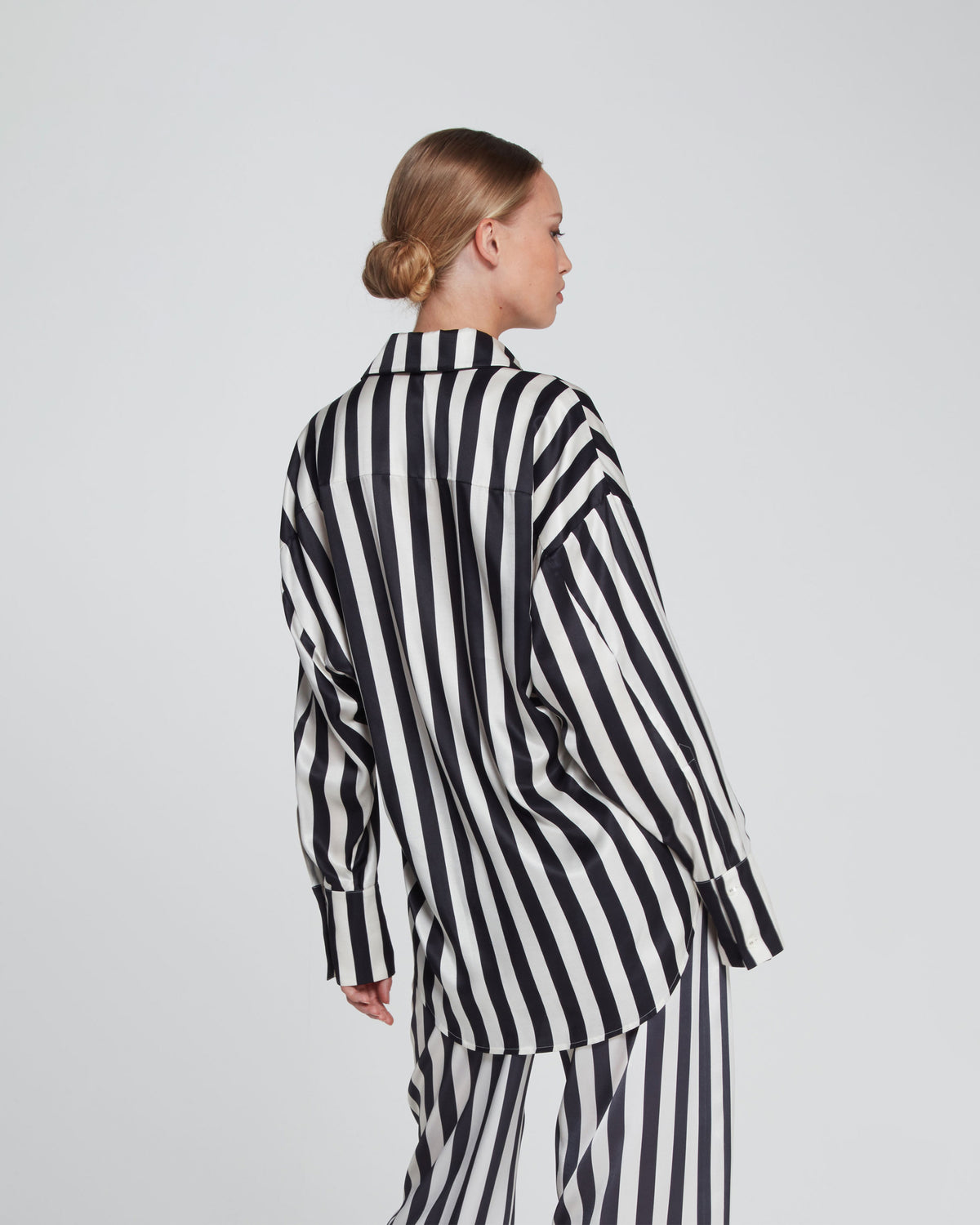 Piped Oversized Shirt - Black/Pearl Stripe