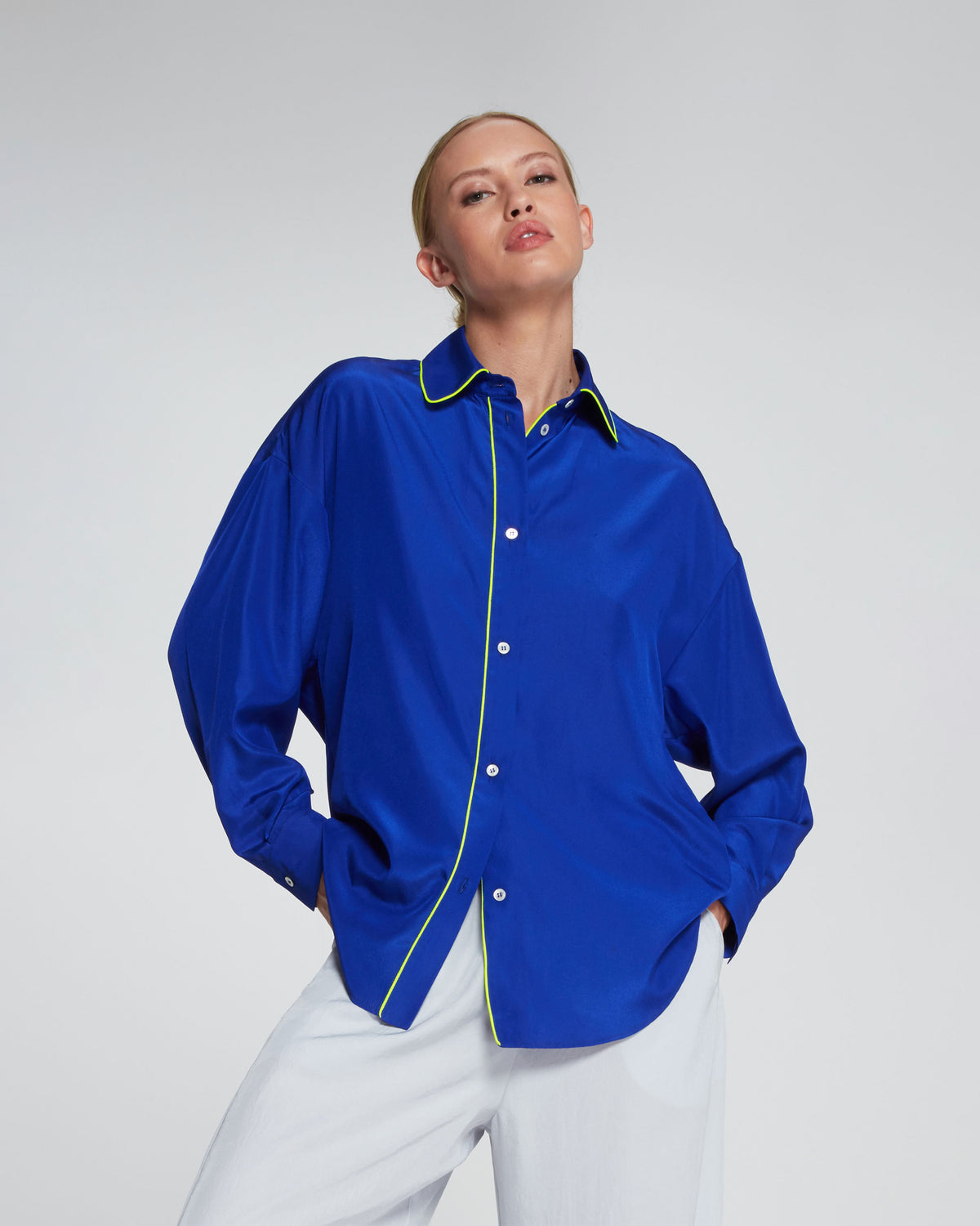 Piped Oversized Shirt - Neon Sapphire SERENA BUTE