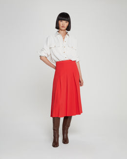 Pleated Midi Skirt - Red