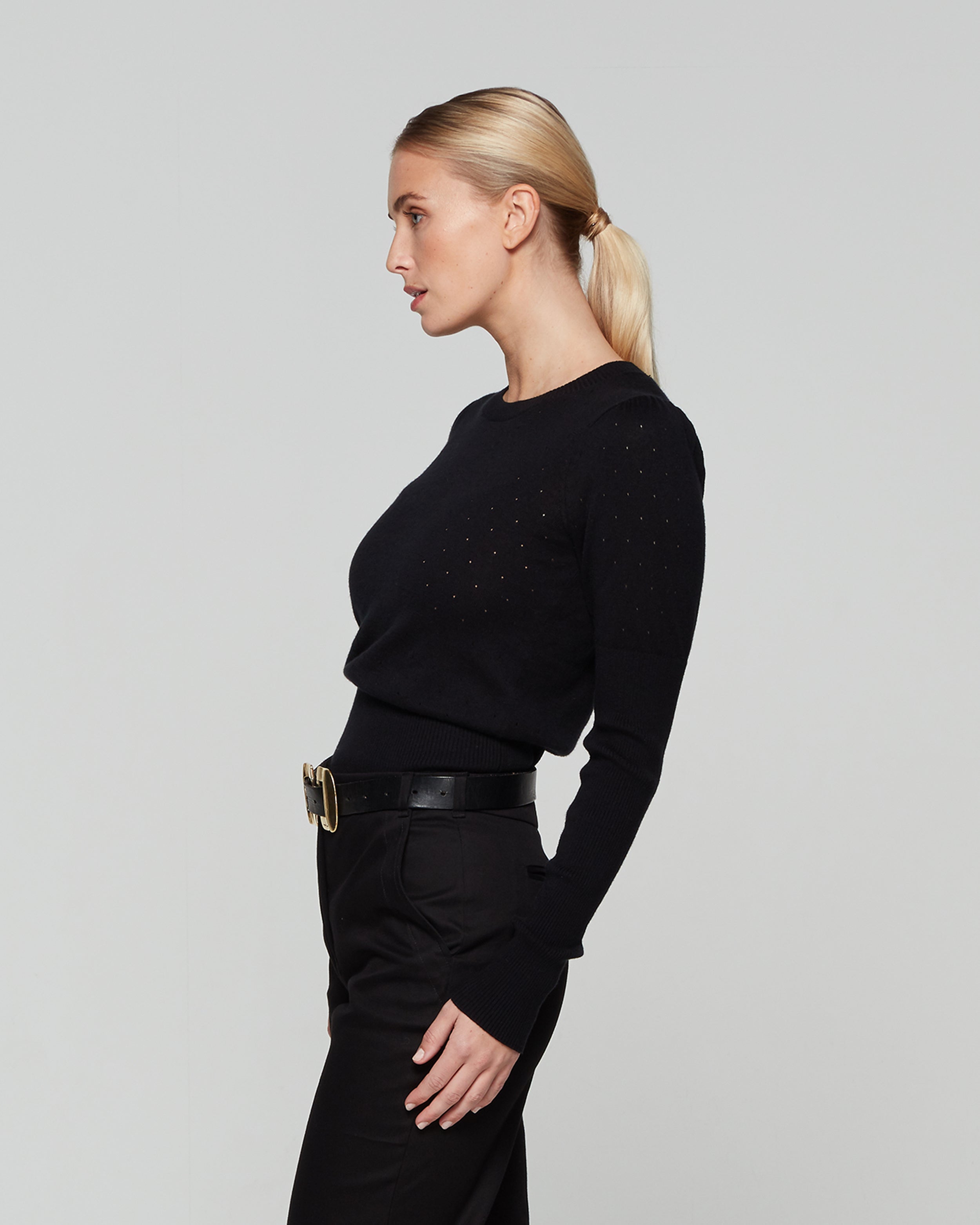 Pointelle Fitted Jumper - Black