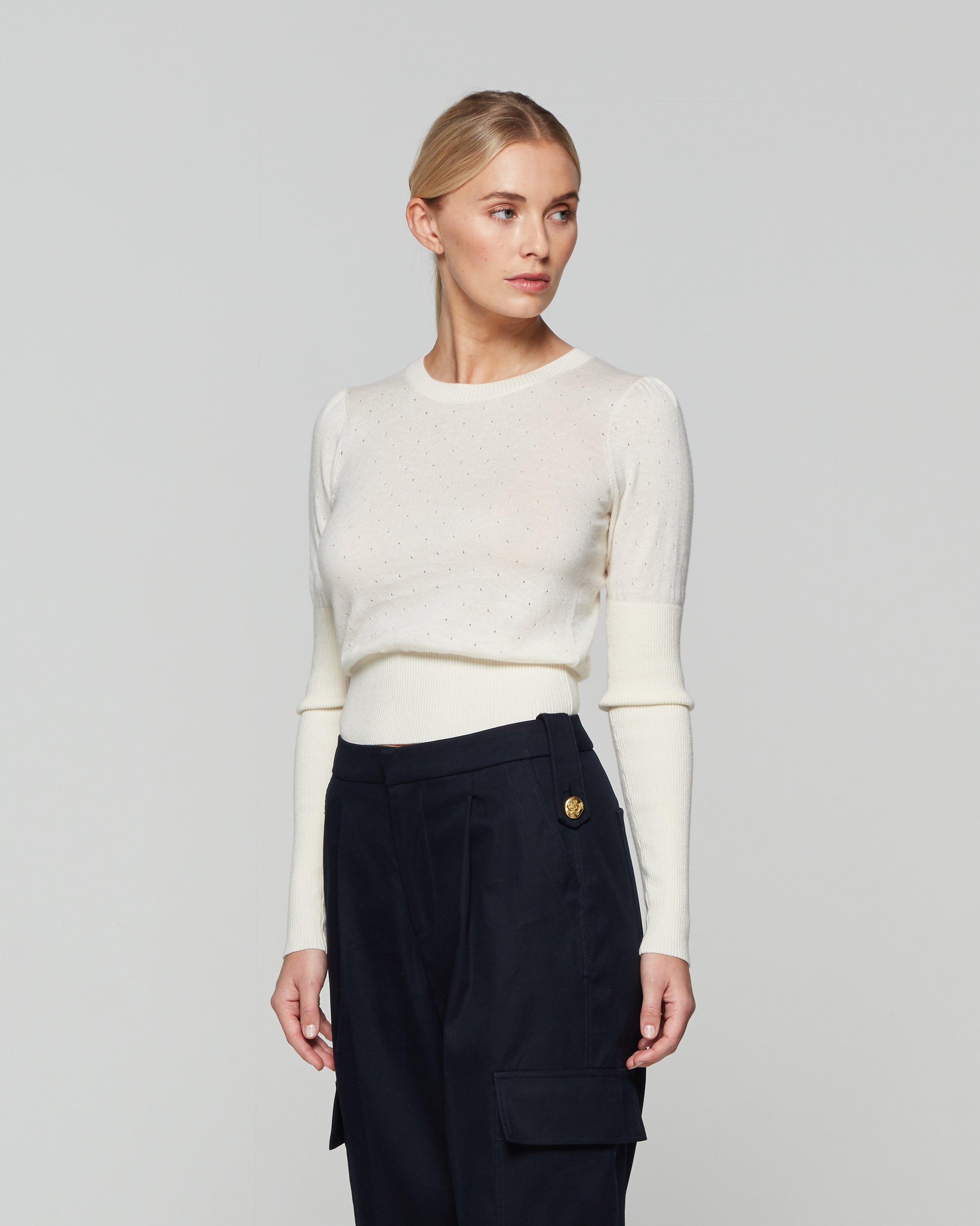 Pointelle Fitted Jumper - Cream