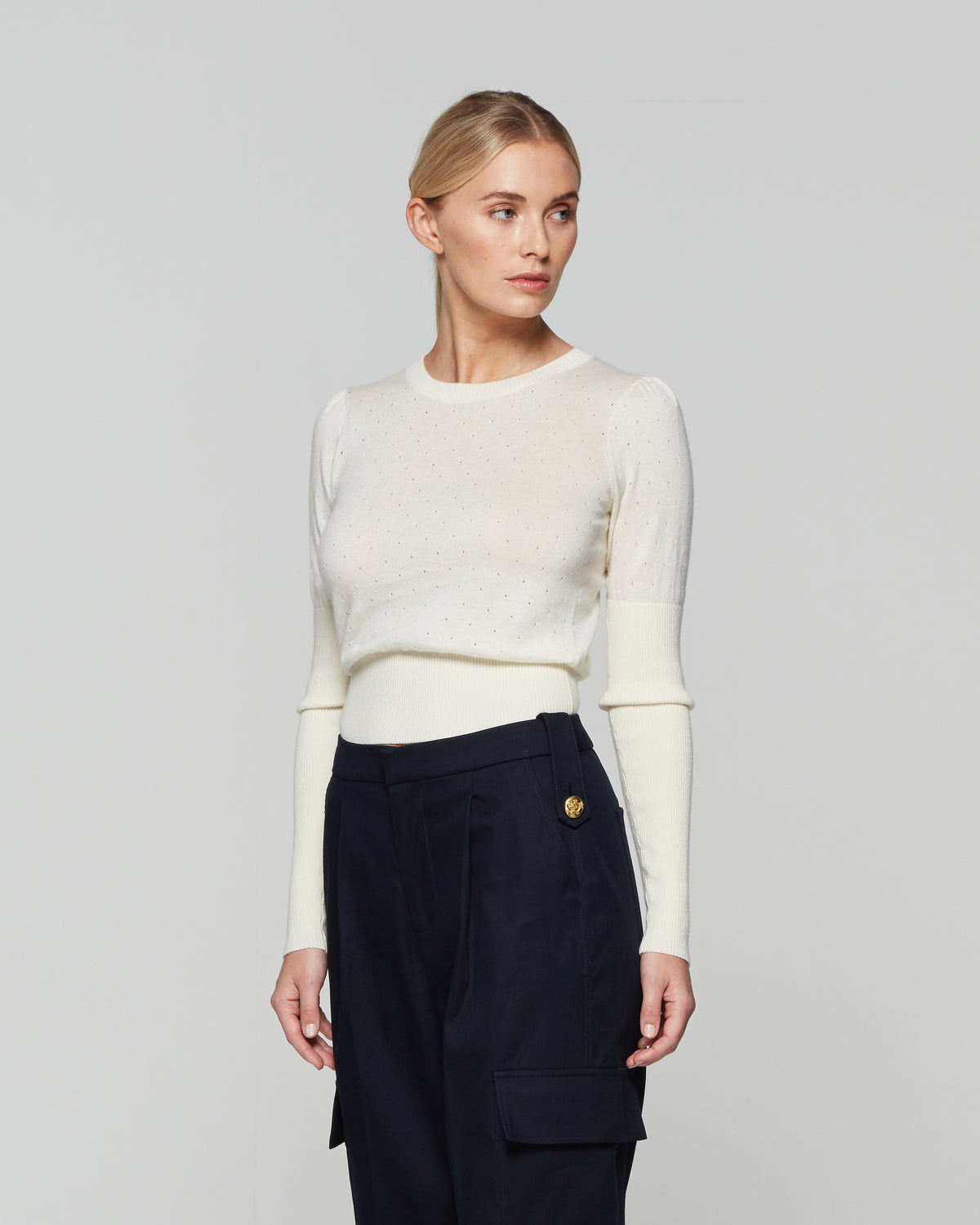Pointelle Fitted Jumper - Cream