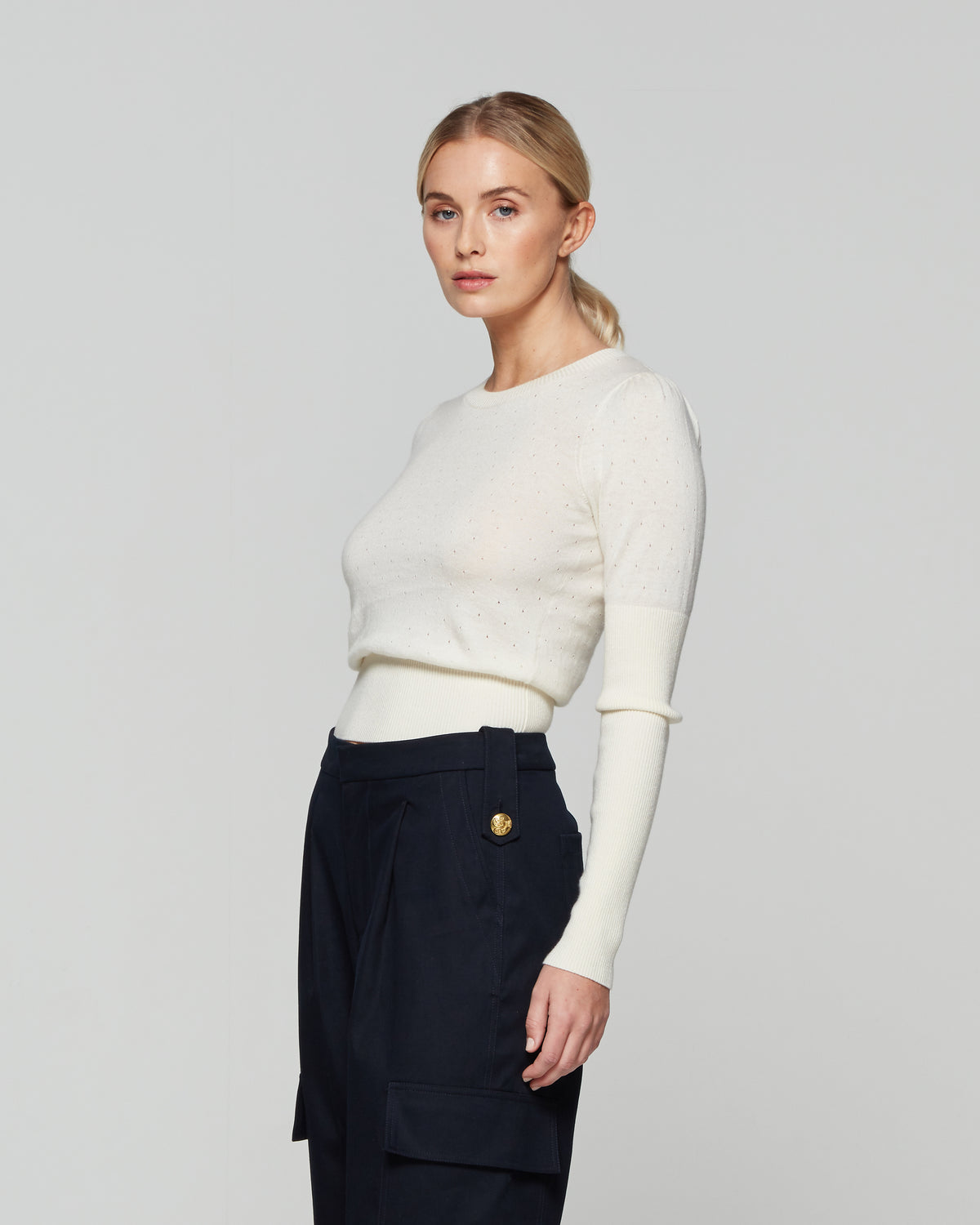 Pointelle Fitted Jumper - Cream