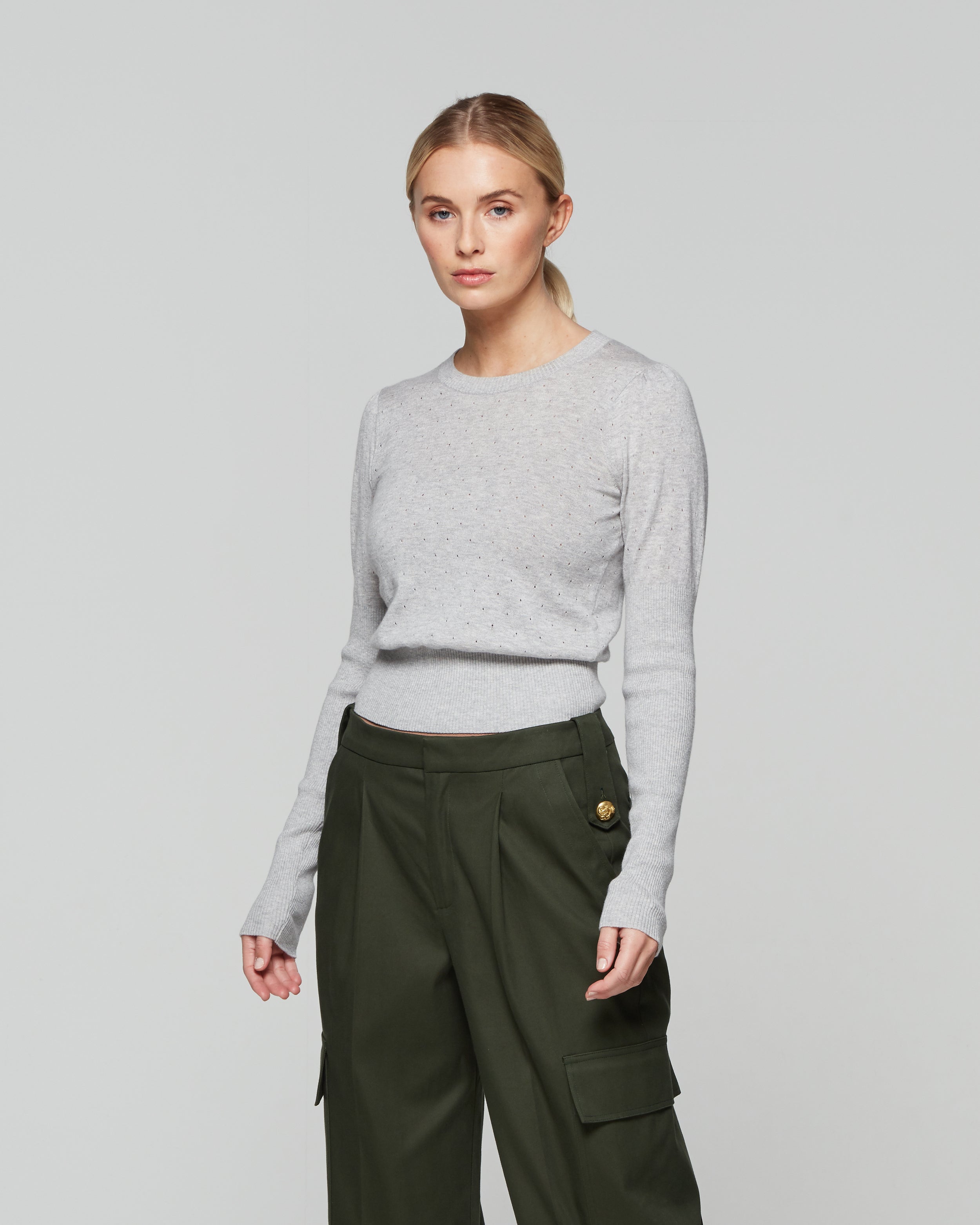 Pointelle Fitted Jumper - Grey