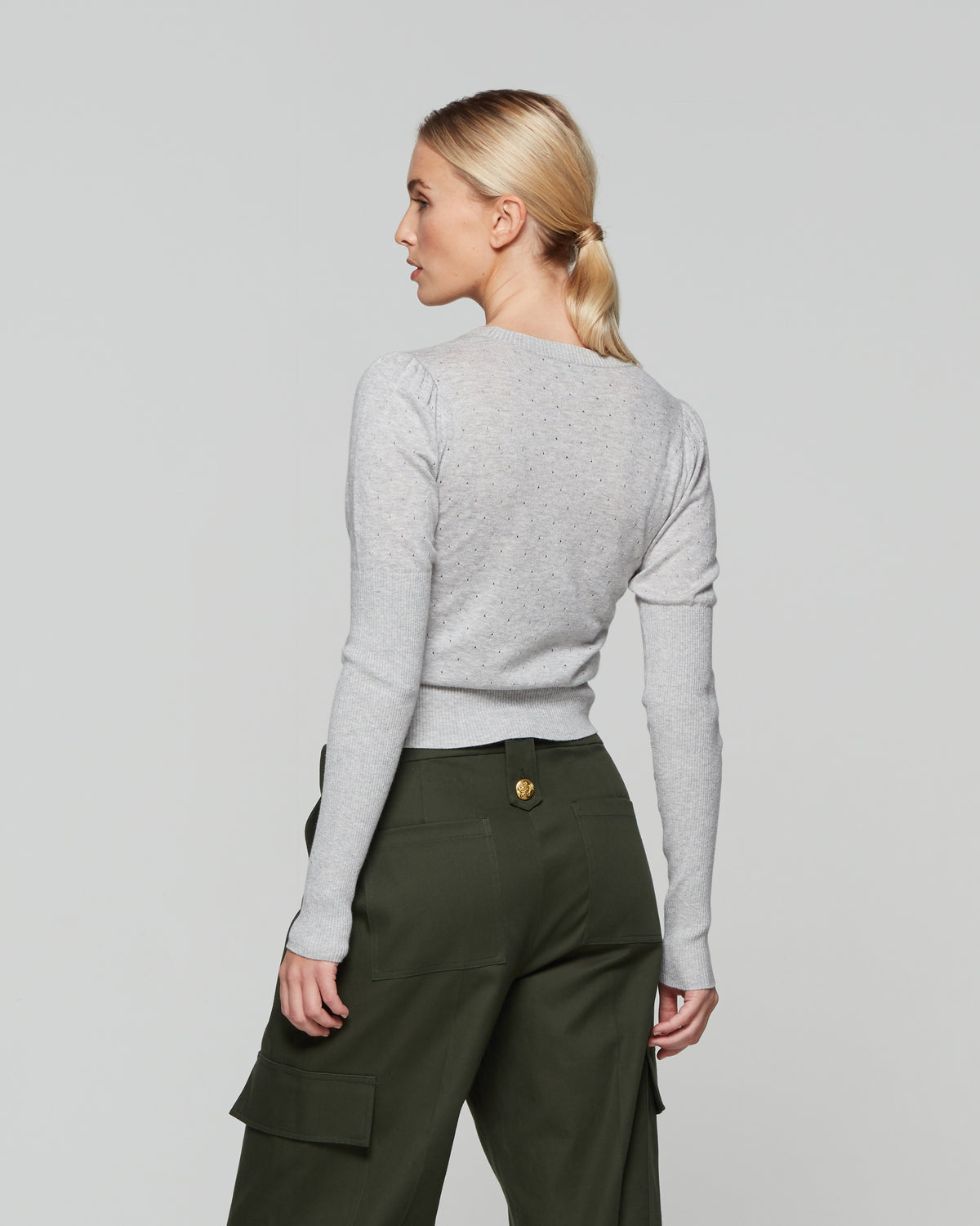 Pointelle Fitted Jumper - Grey