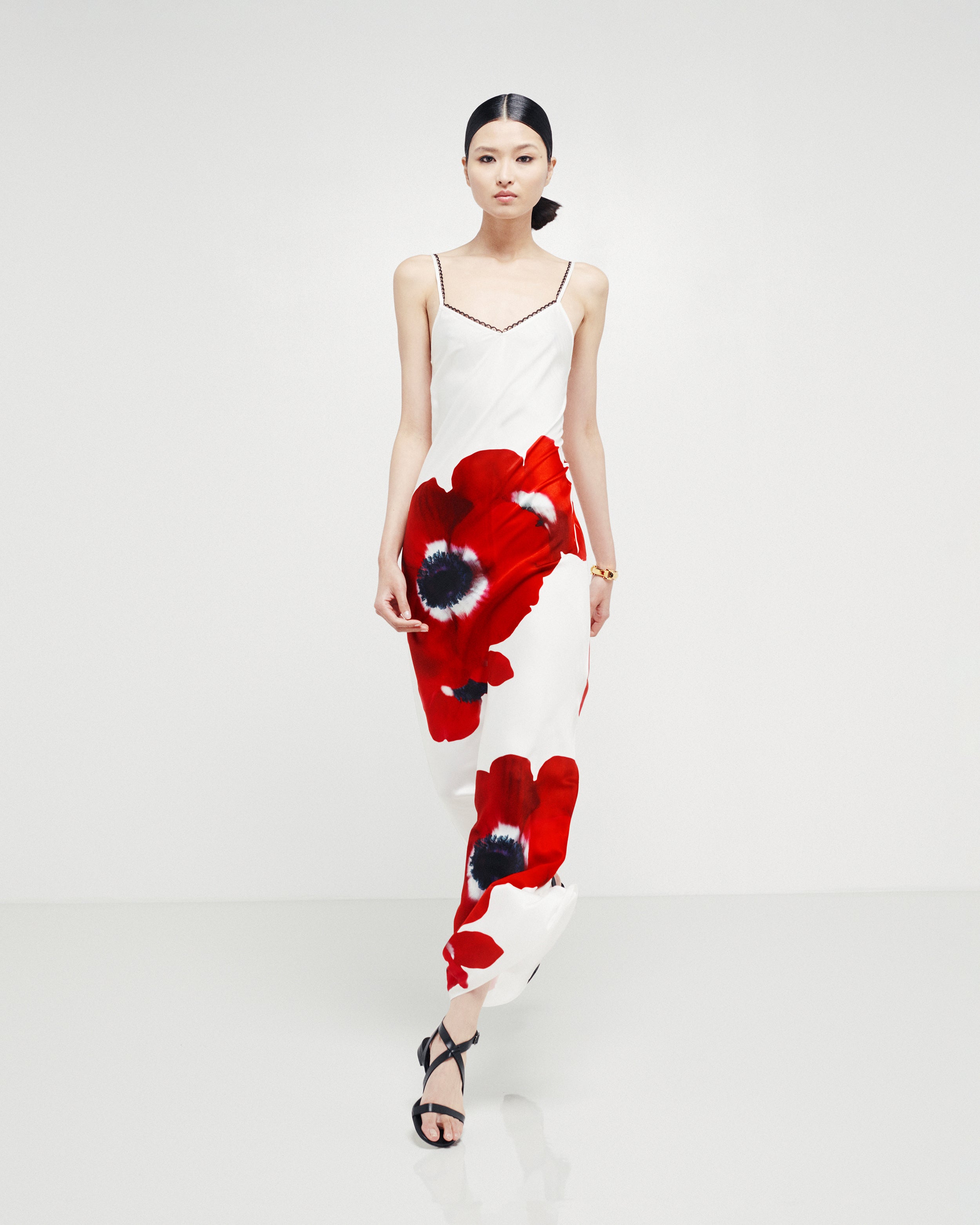 Printed Poppy Slip Dress - White/Red