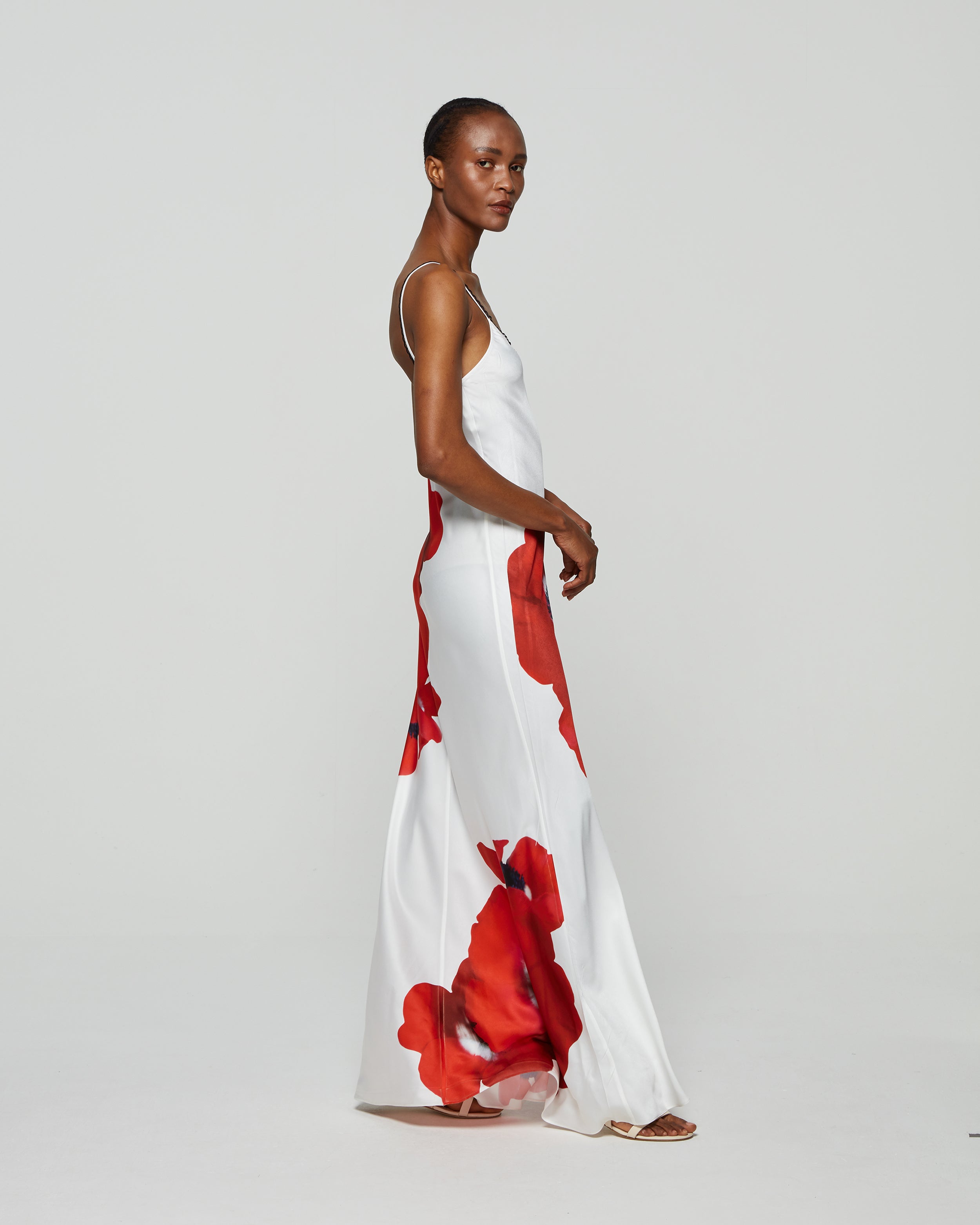 Printed Poppy Slip Dress - White/Red