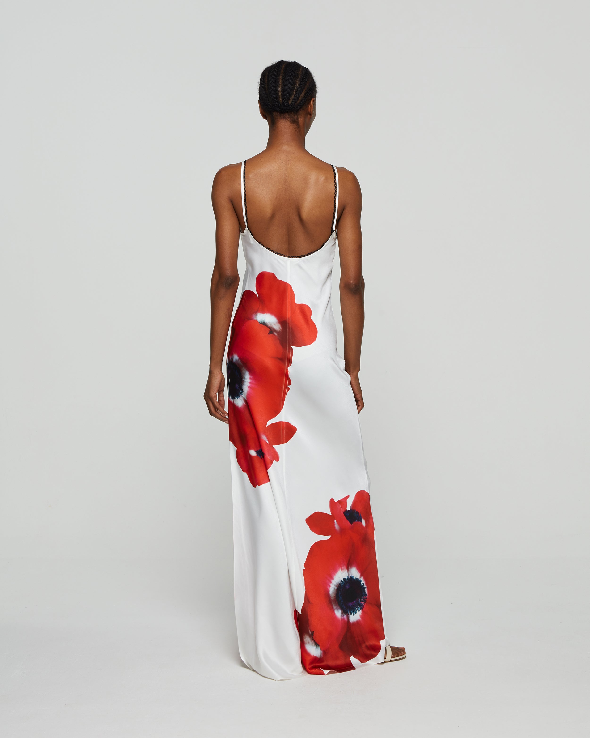 Printed Poppy Slip Dress - White/Red