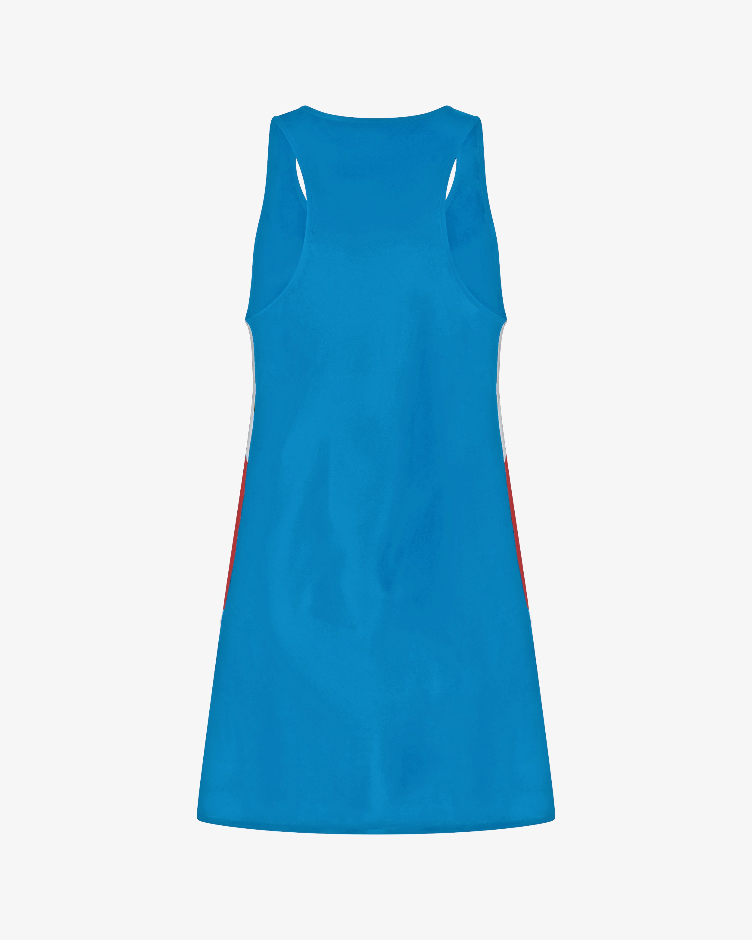 Satin Racer Mini Tank Dress - Retro Blue