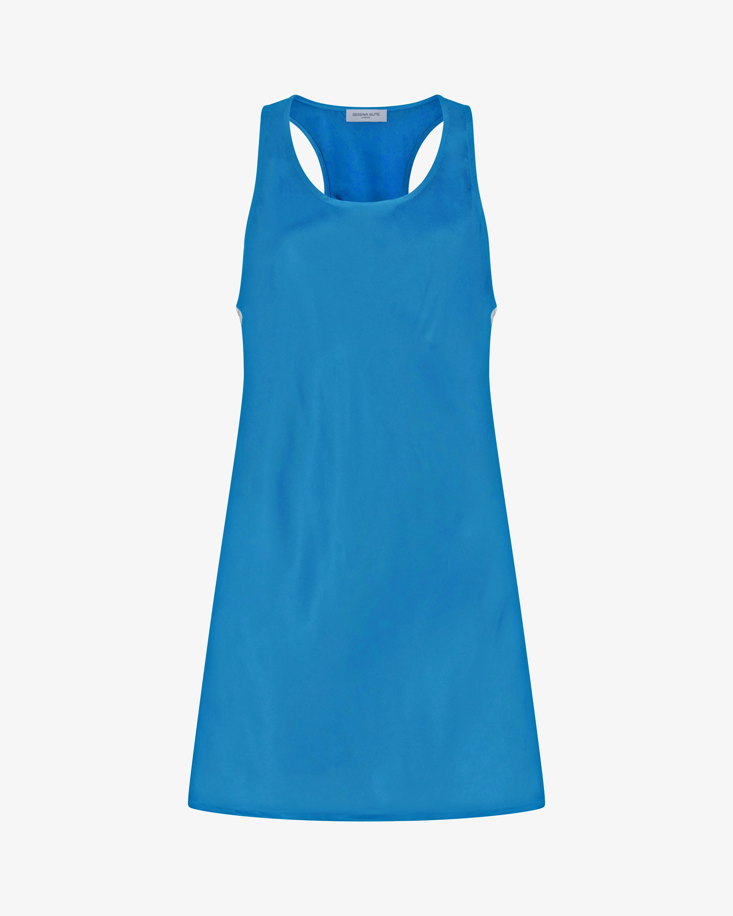 Satin Racer Mini Tank Dress - Retro Blue