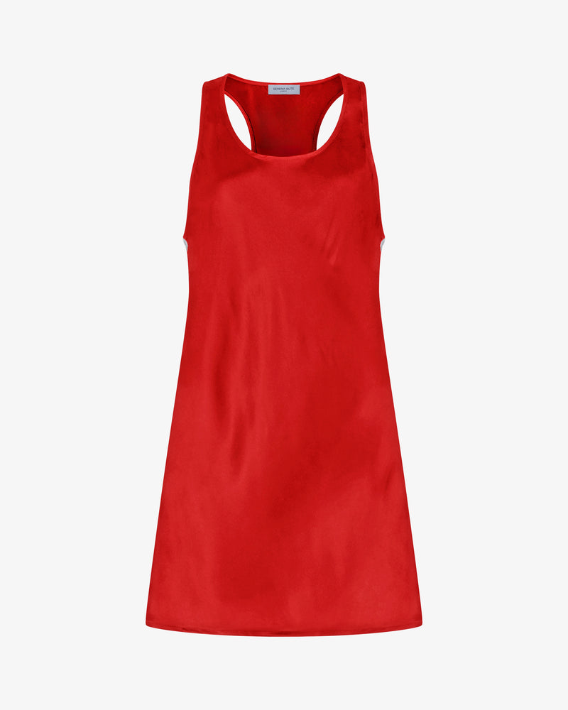 Satin Racer Mini Tank Dress - Retro Red picture #2