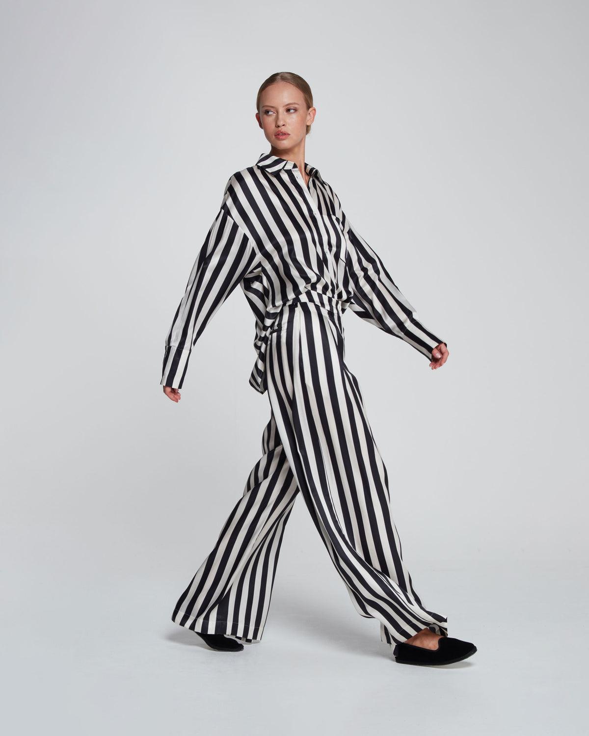 Relaxed Wide Leg Trouser - Black/Pearl Stripe SERENA BUTE