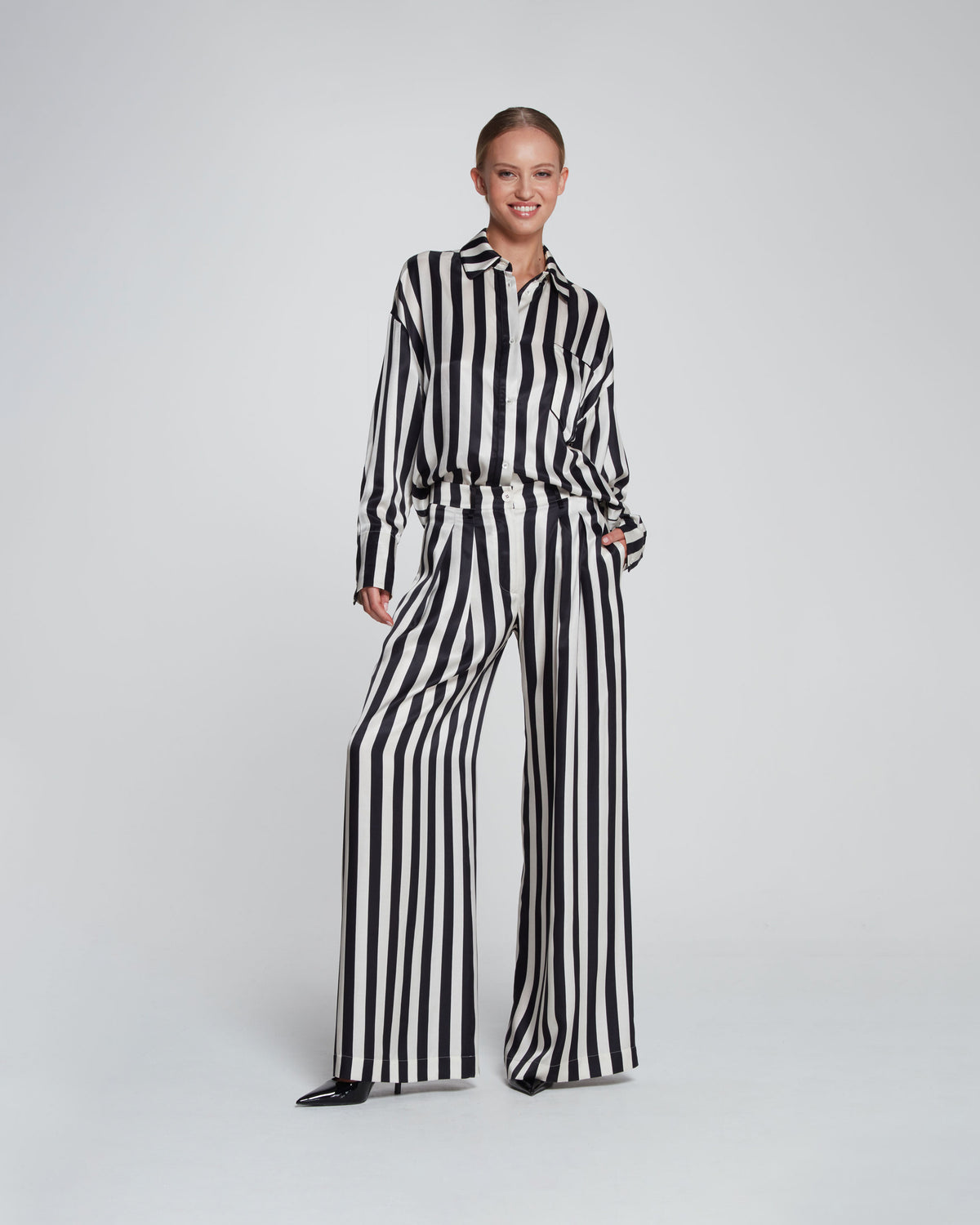 Piped Oversized Shirt - Black/Pearl Stripe