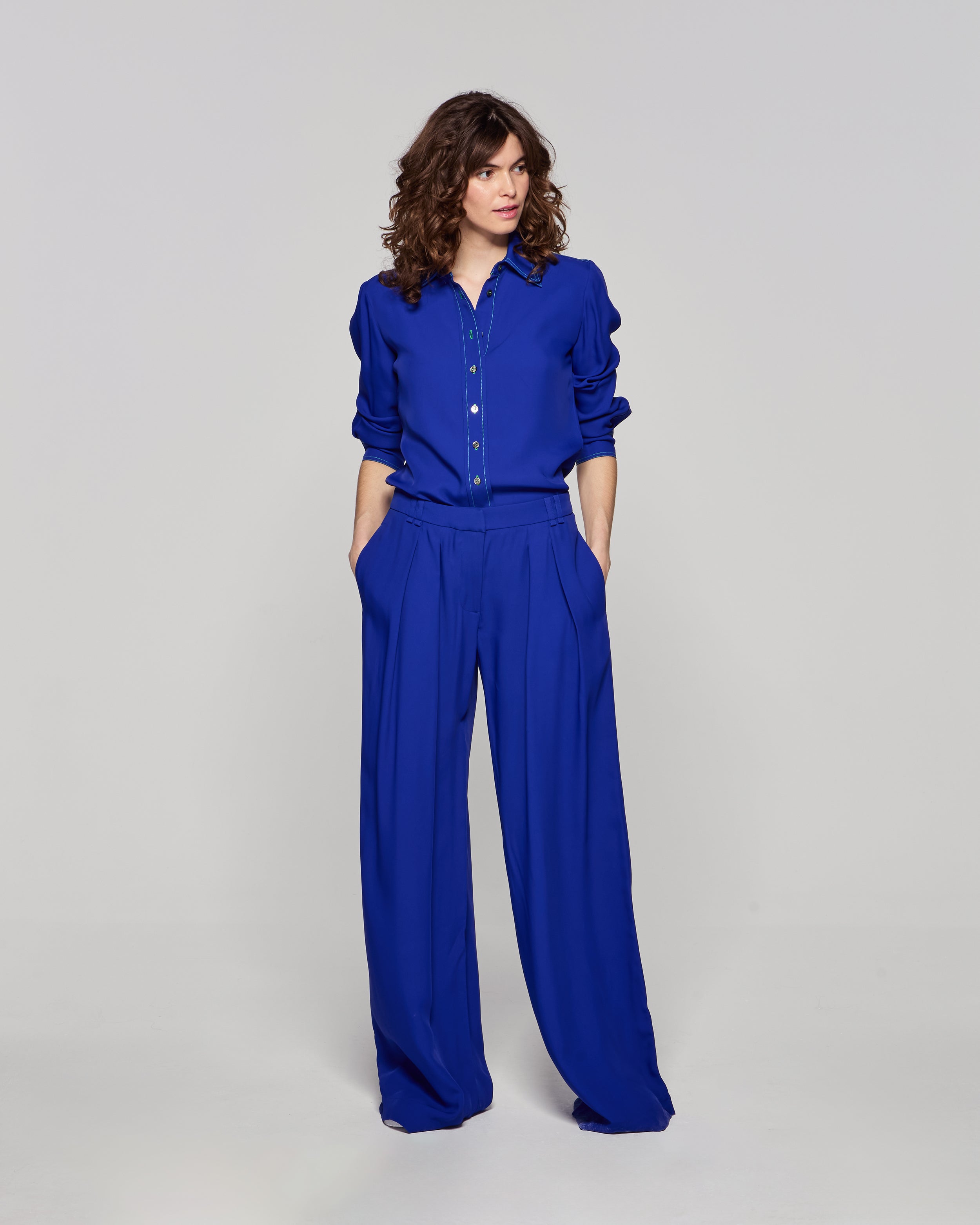 Relaxed Wide Leg Trouser - Cobalt Blue