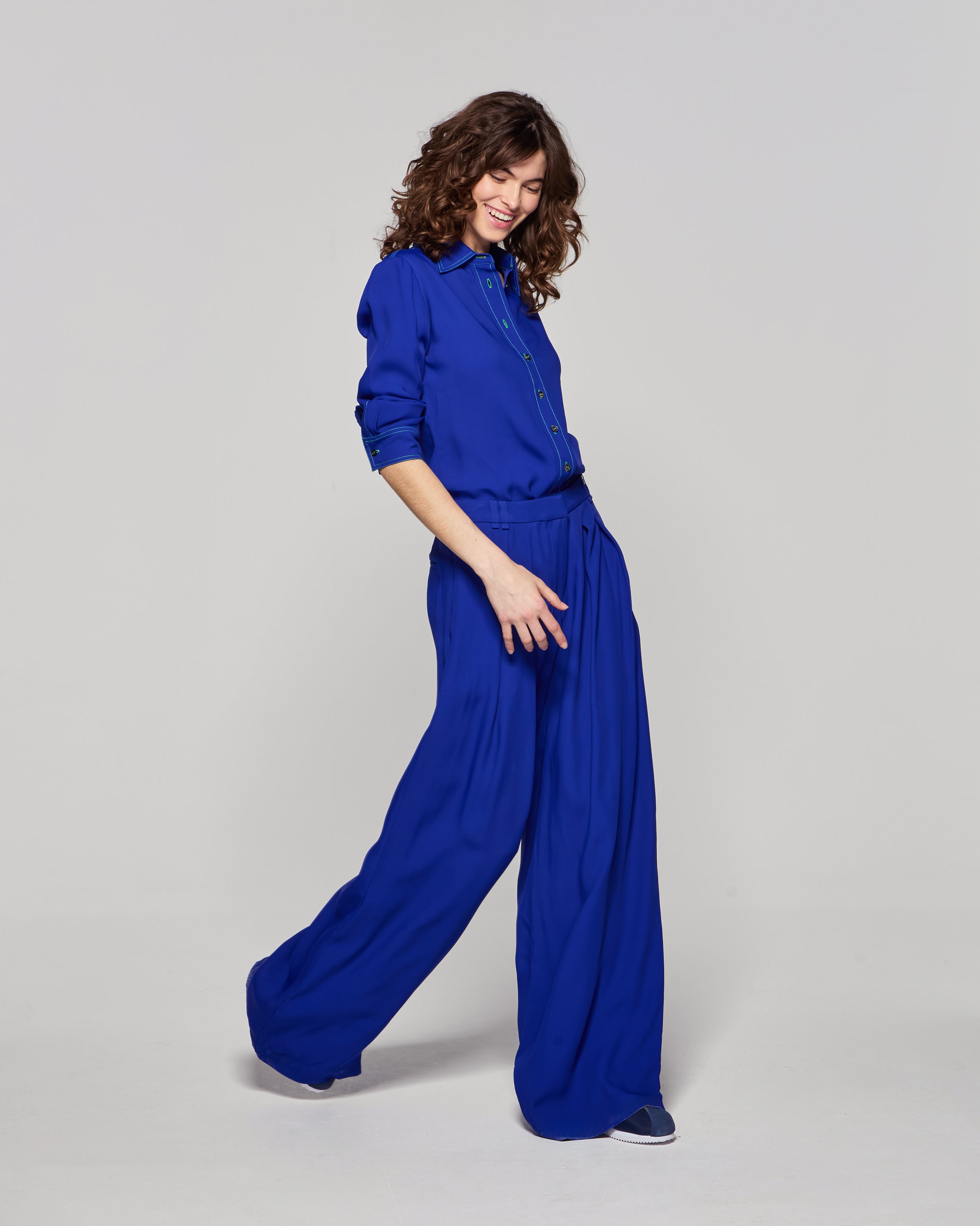 Relaxed Wide Leg Trouser - Cobalt Blue