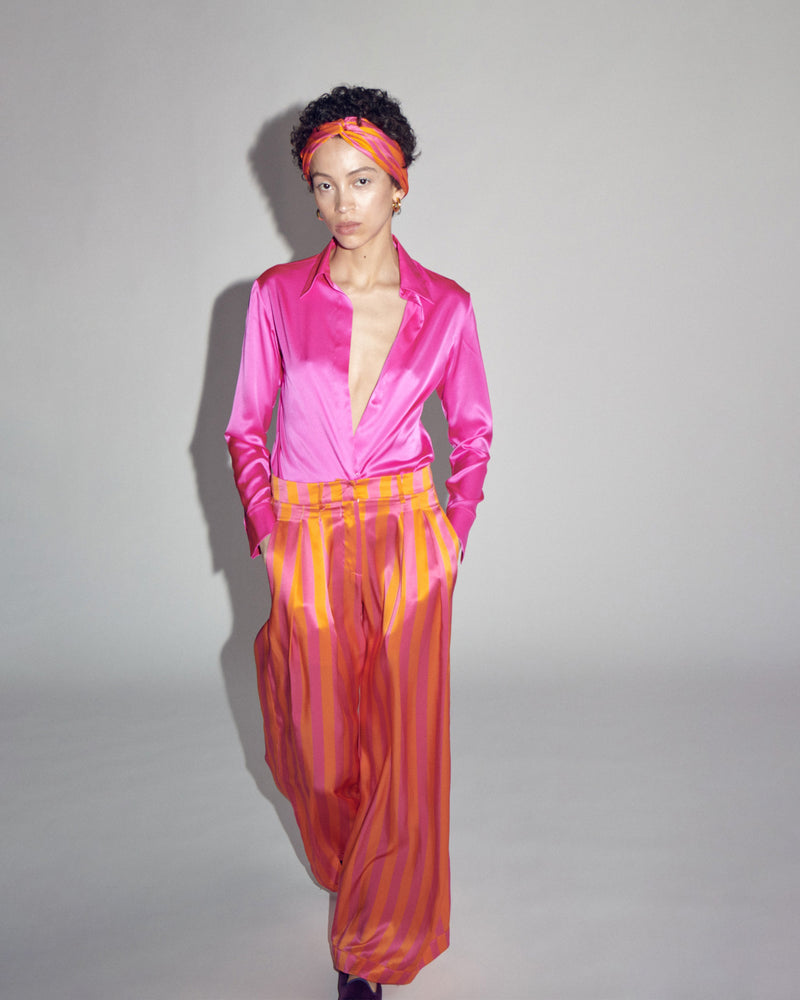 Relaxed Wide Leg Trouser - Pink/Orange Stripe picture #3