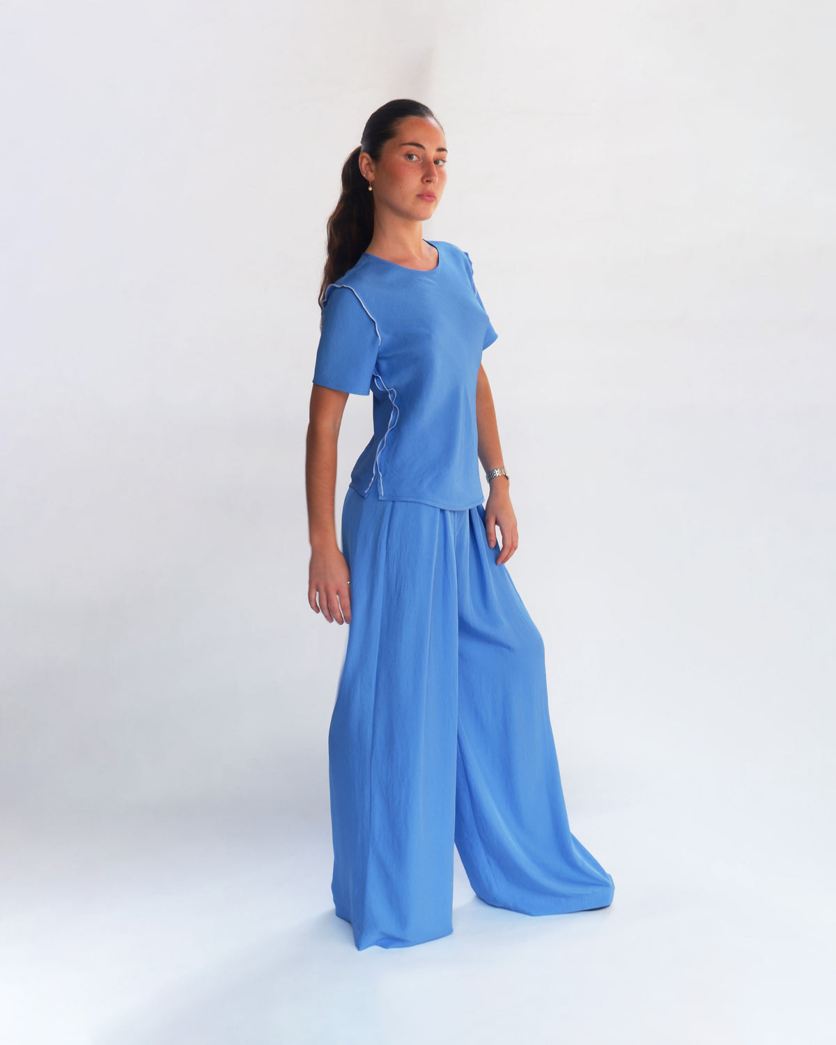 Relaxed Wide Leg Trouser - Riviera Blue SERENA BUTE