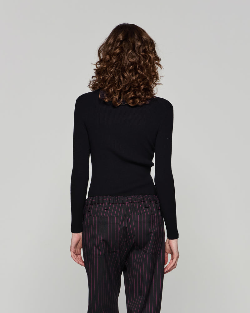 Ribbed Henley Top - Black picture #4