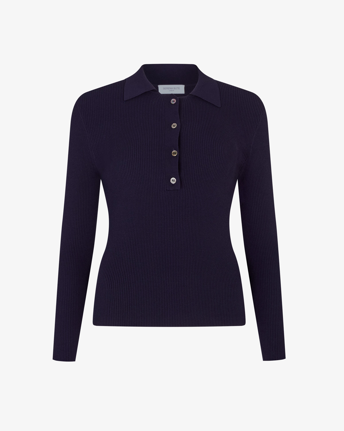 Ribbed Henley Top - Navy