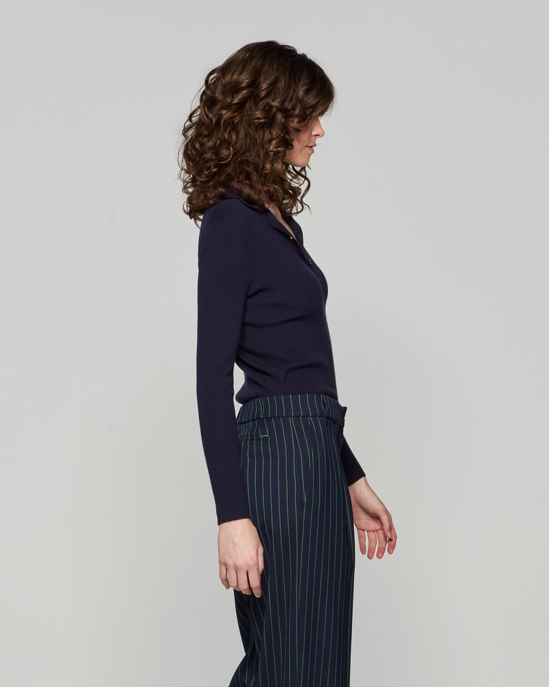 Ribbed Henley Top - Navy picture #4