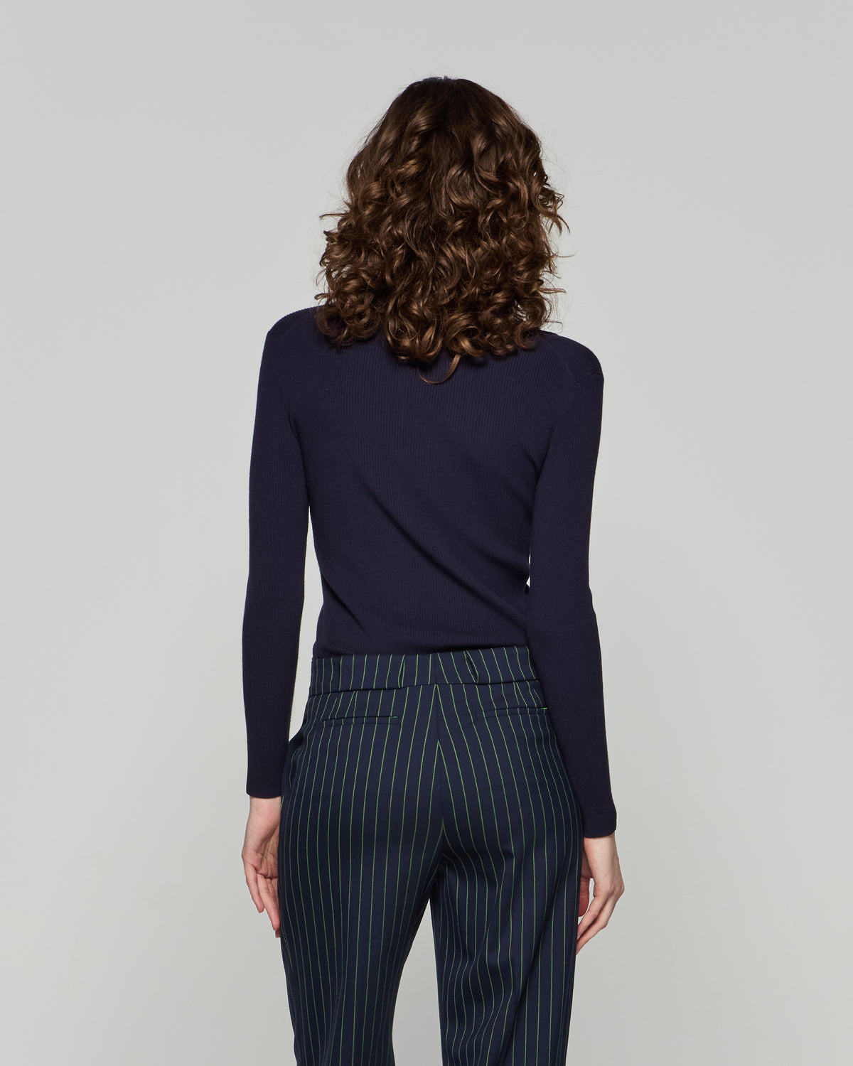 Ribbed Henley Top - Navy