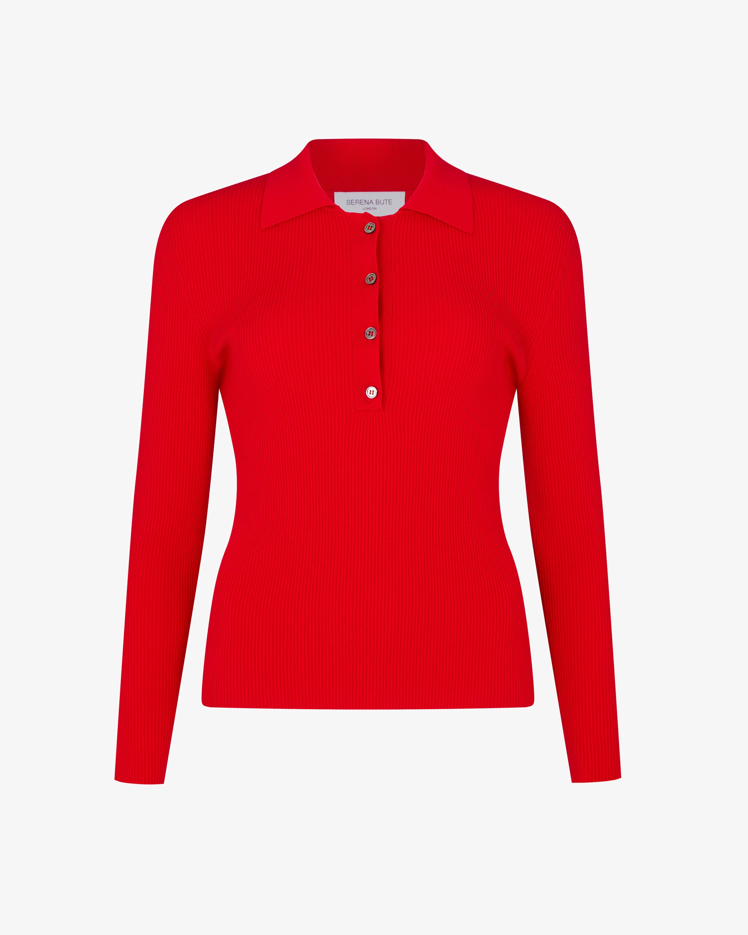 Ribbed Henley Top - Red