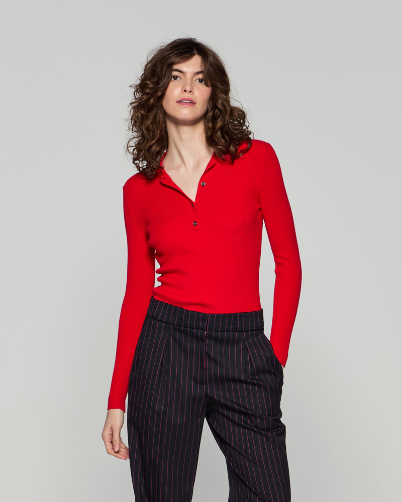 Ribbed Henley Top - Red picture #1