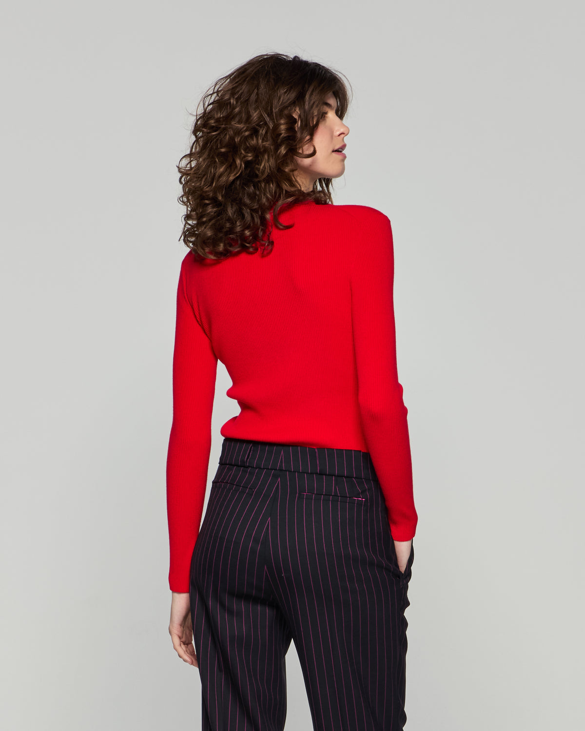 Ribbed Henley Top - Red