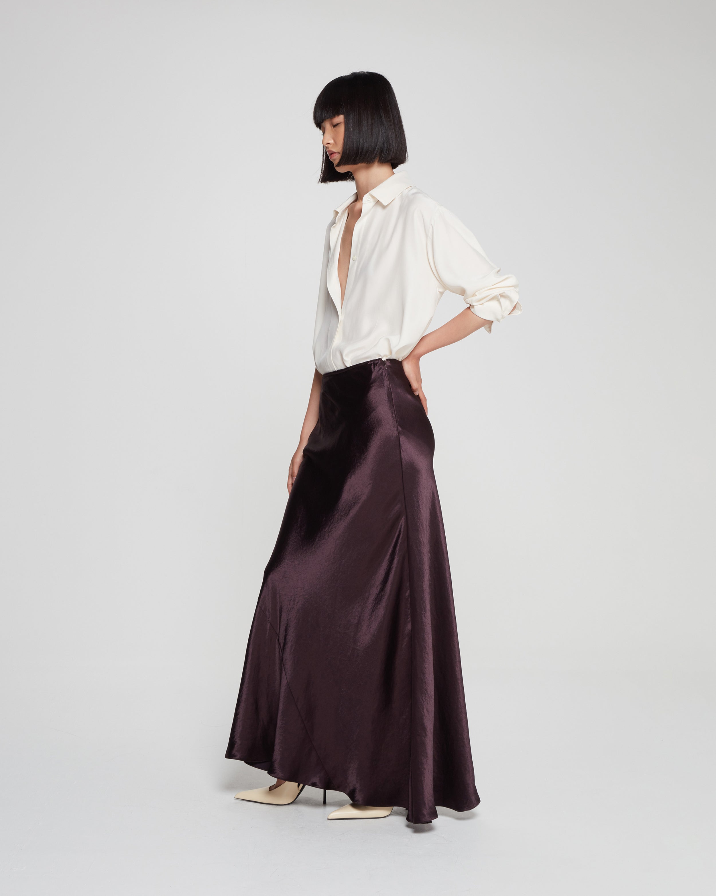 Maroon satin sale maxi skirt