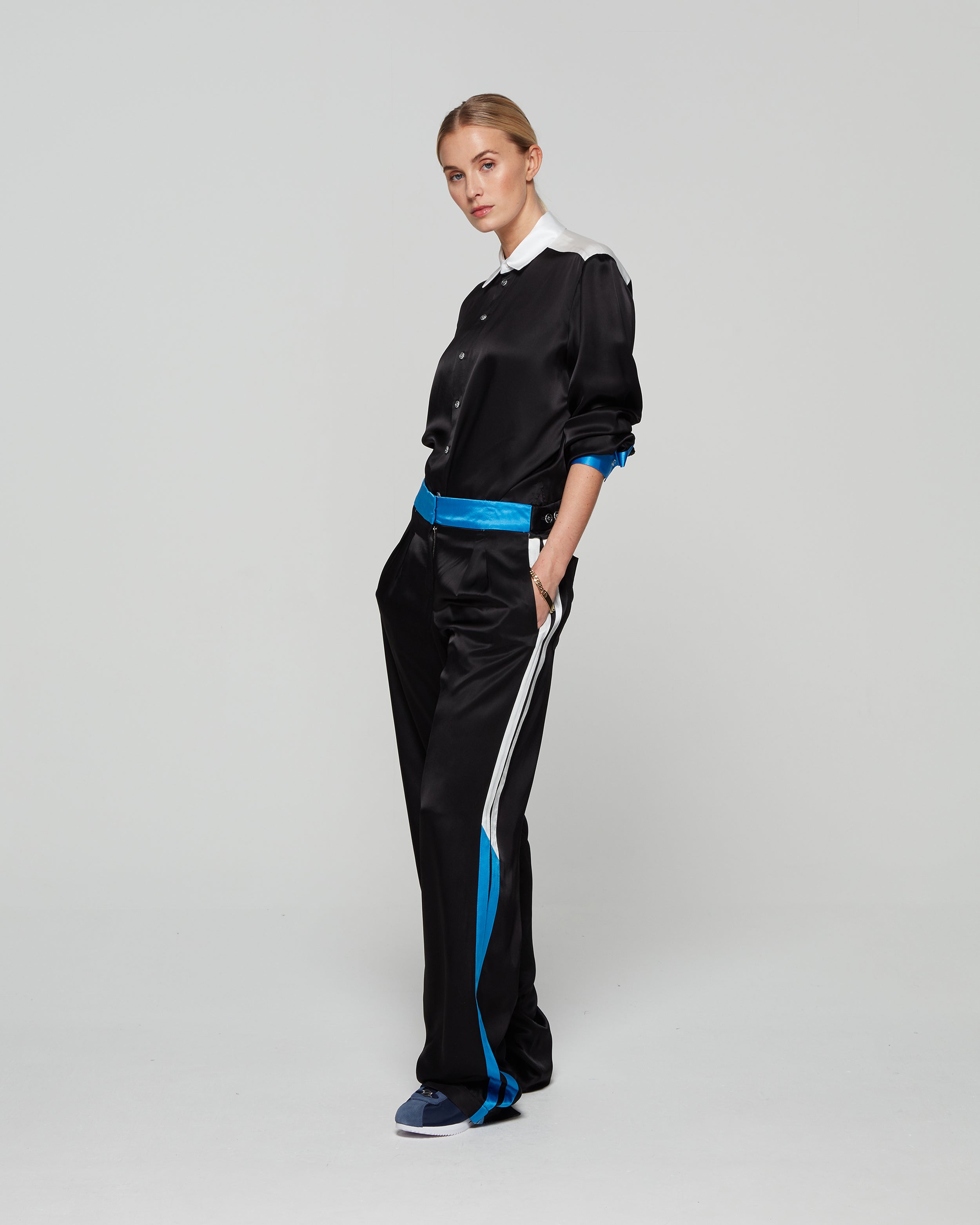 Satin Racer Boyfriend Trouser - Black