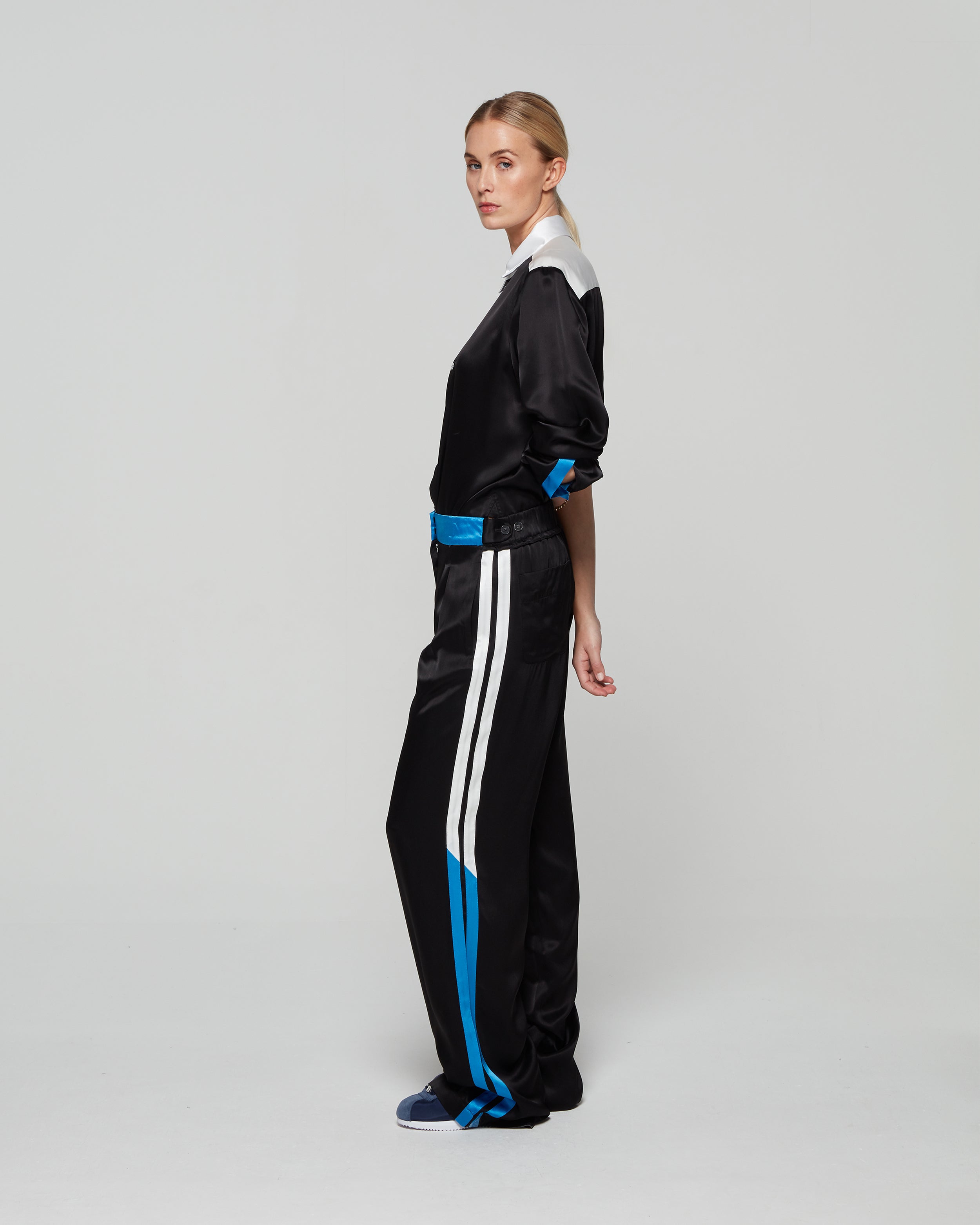 Satin Racer Boyfriend Trouser - Black