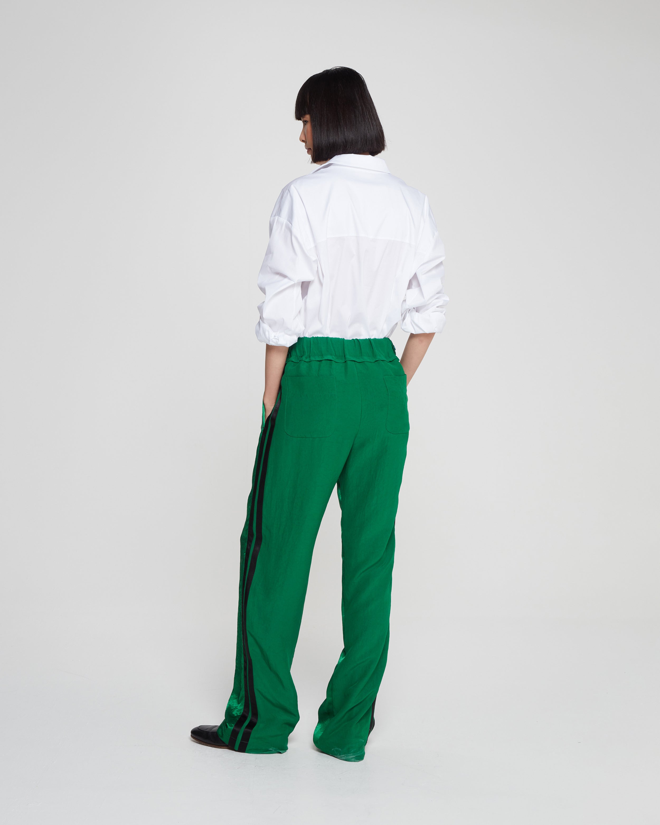 Serena Bute London Satin Boyfriend Trouser - Green for Women