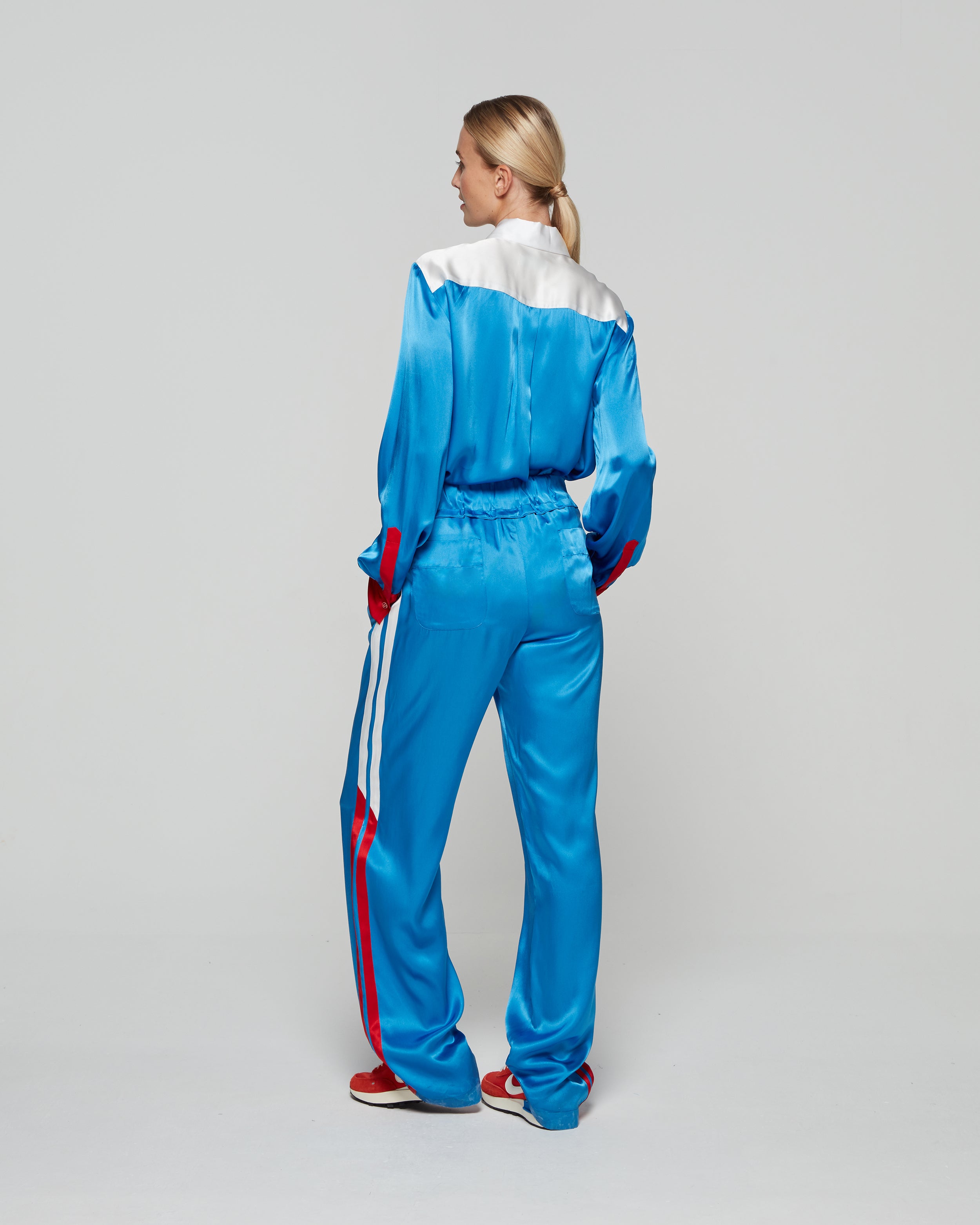 Satin Racer Boyfriend Trouser - Retro Blue