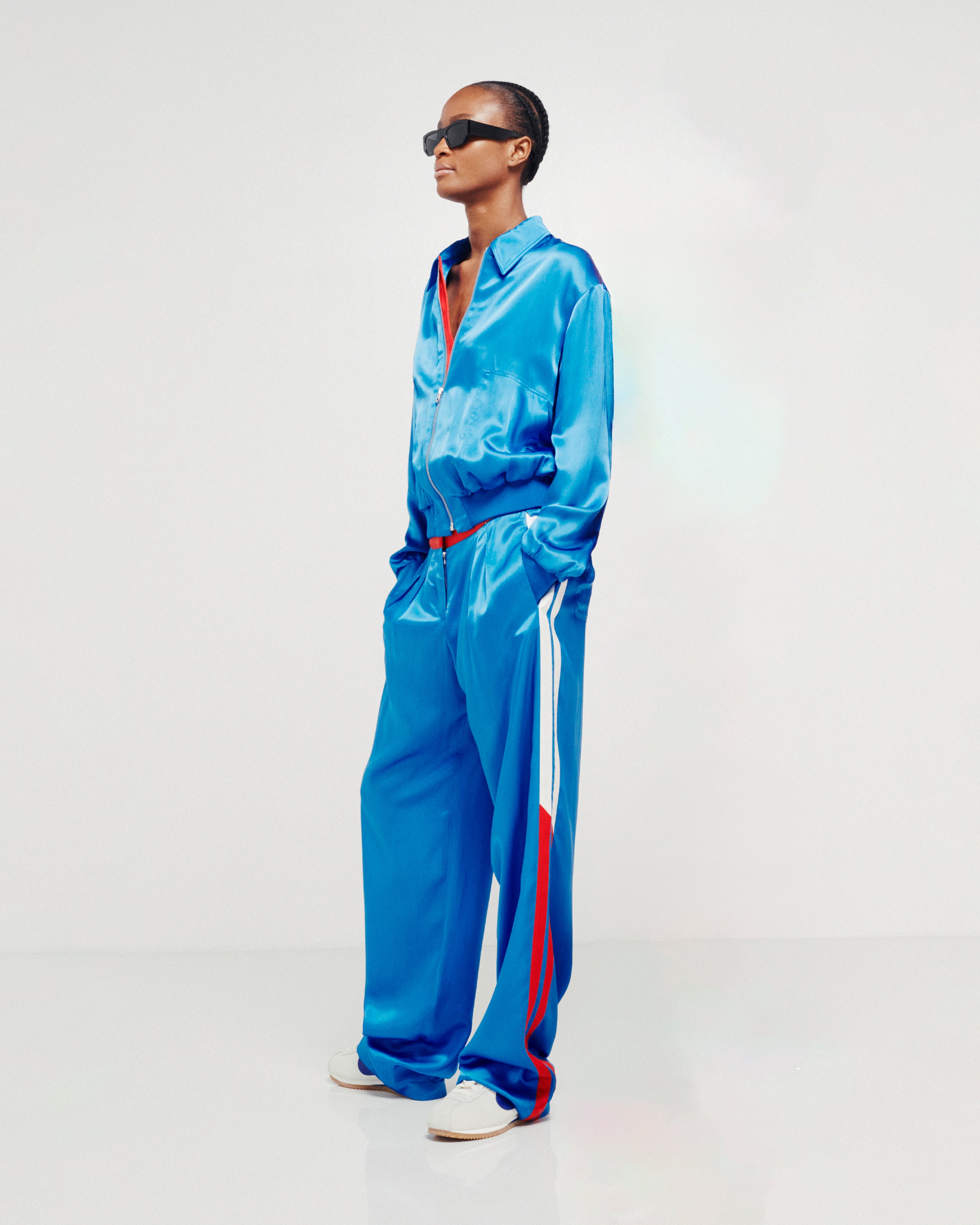 Satin Racer Boyfriend Trouser - Retro Blue