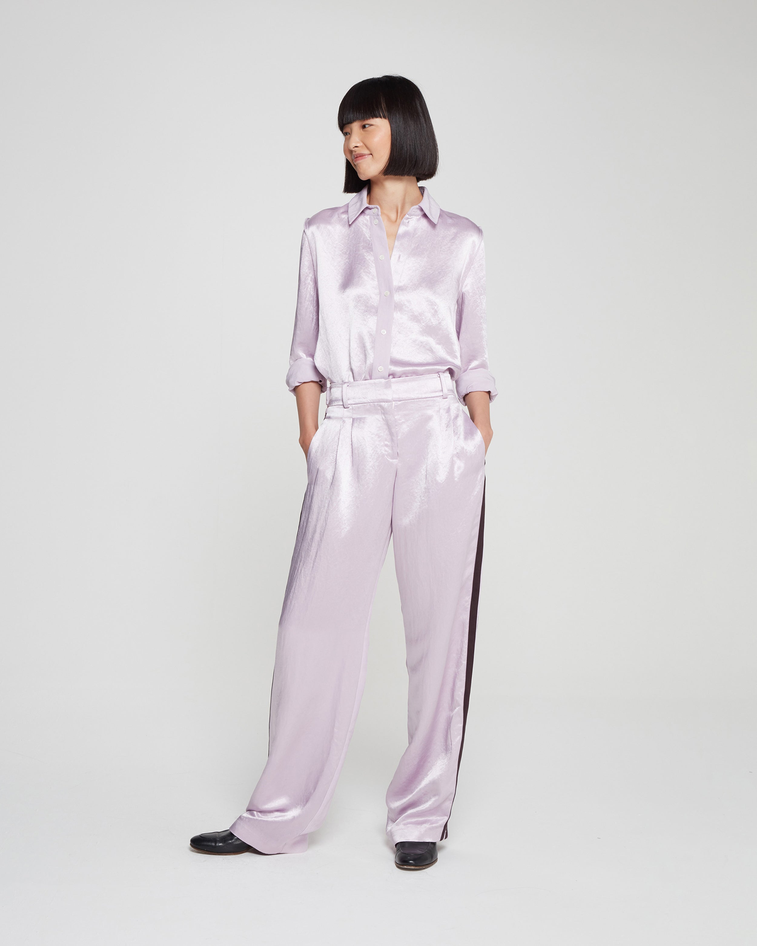 Serena Bute London Satin Boyfriend Trouser - Soft Lilac for Women