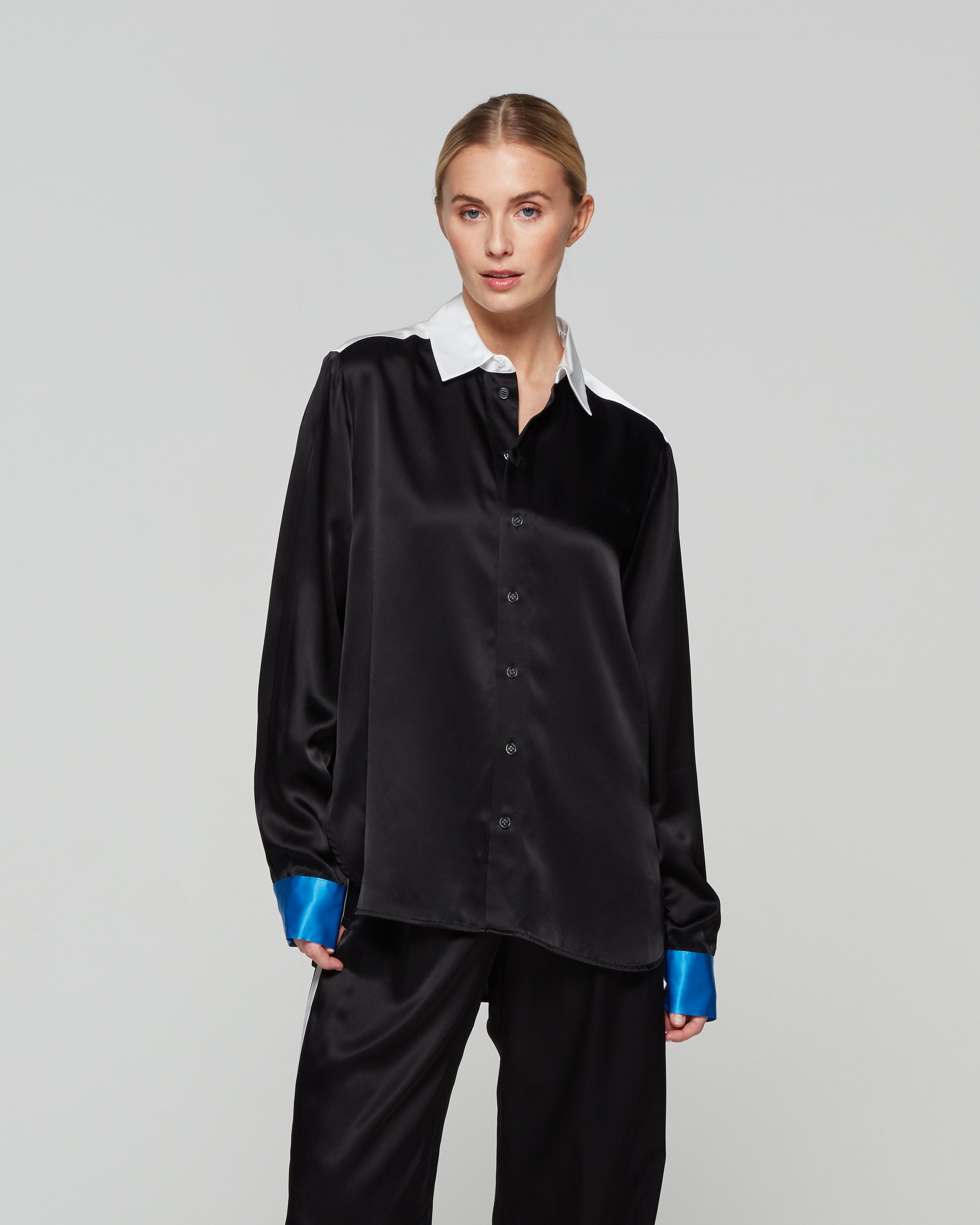 Satin Colour Block Shirt - Black