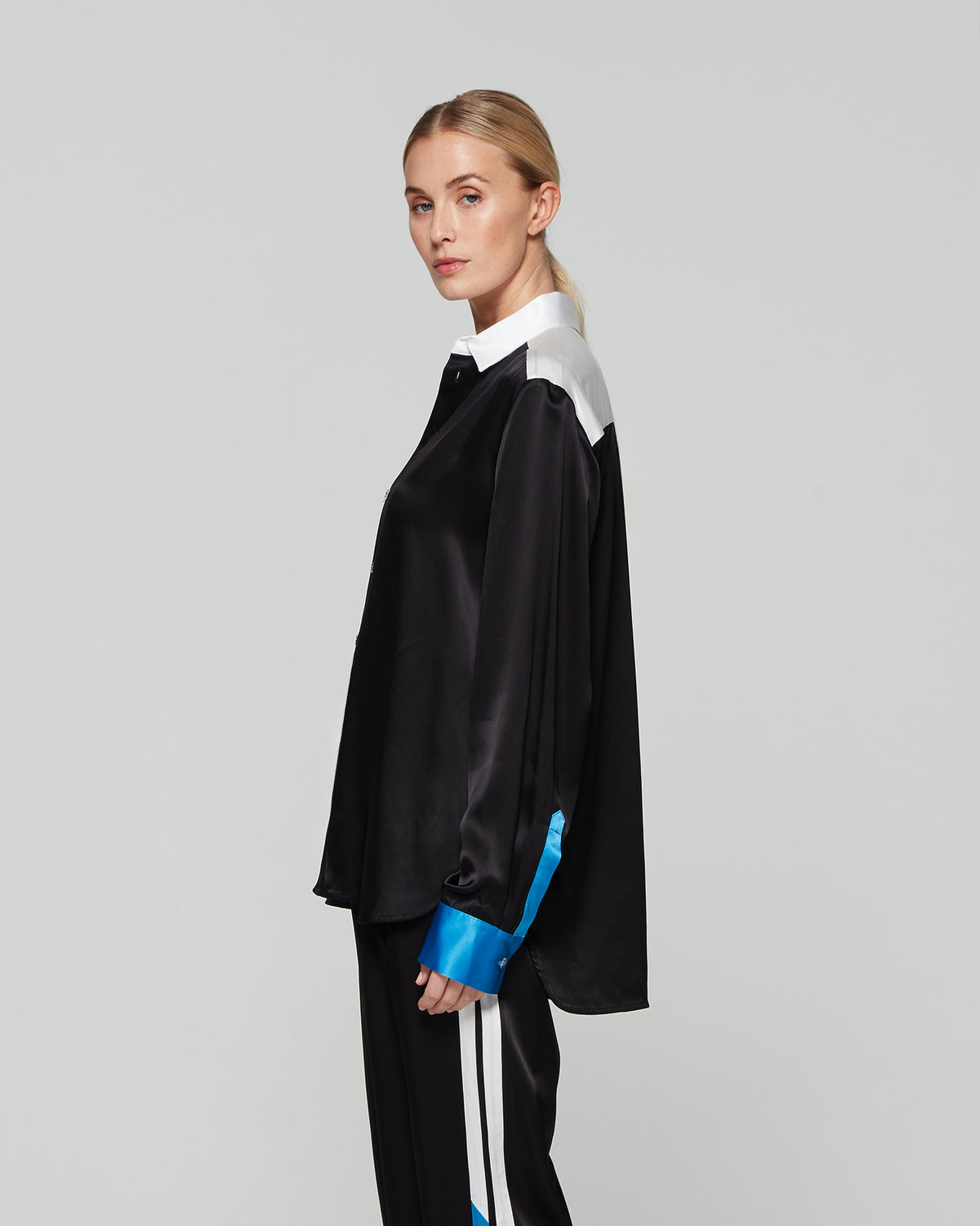 Satin Colour Block Shirt - Black