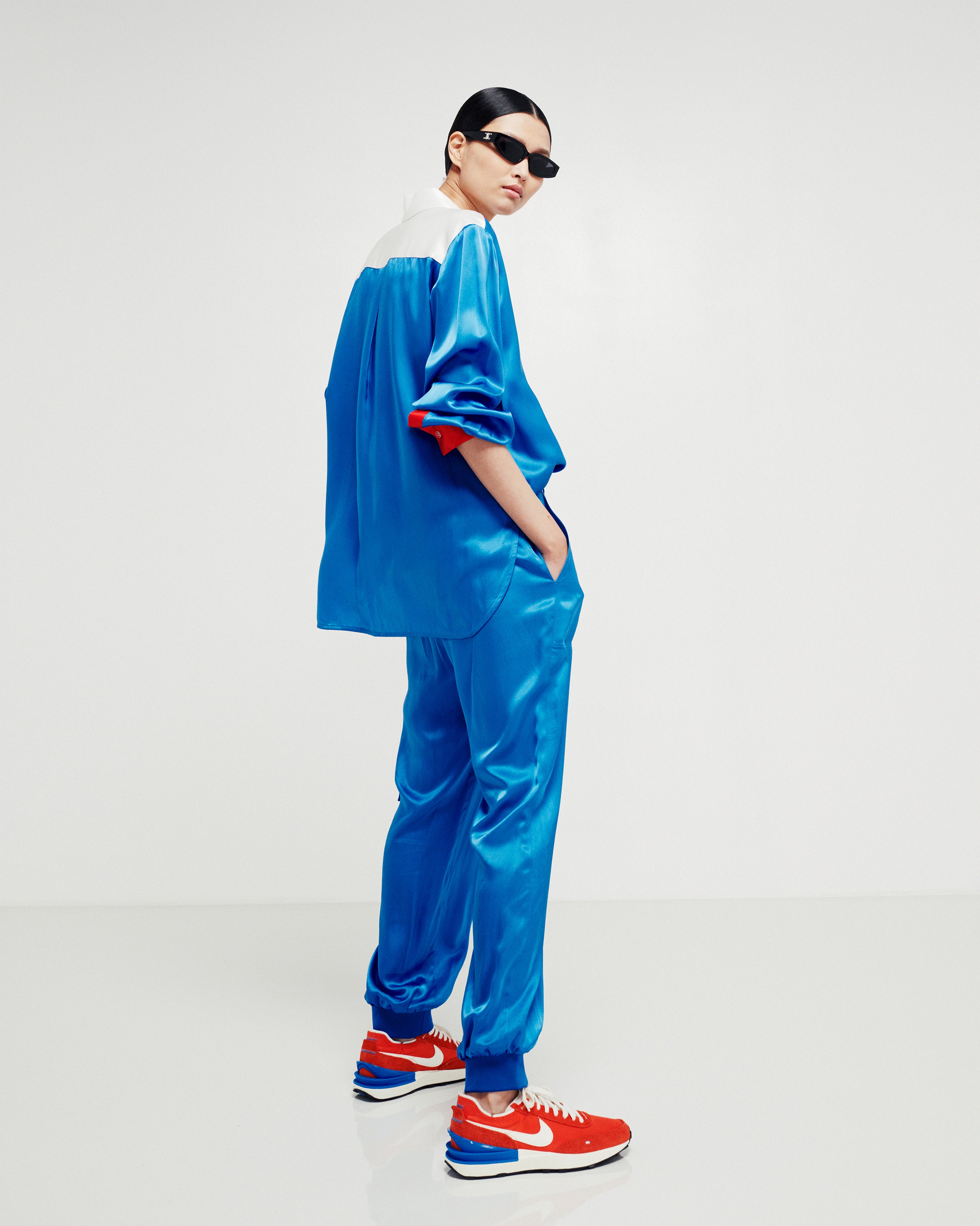 Satin Parachute Trouser - Retro Blue