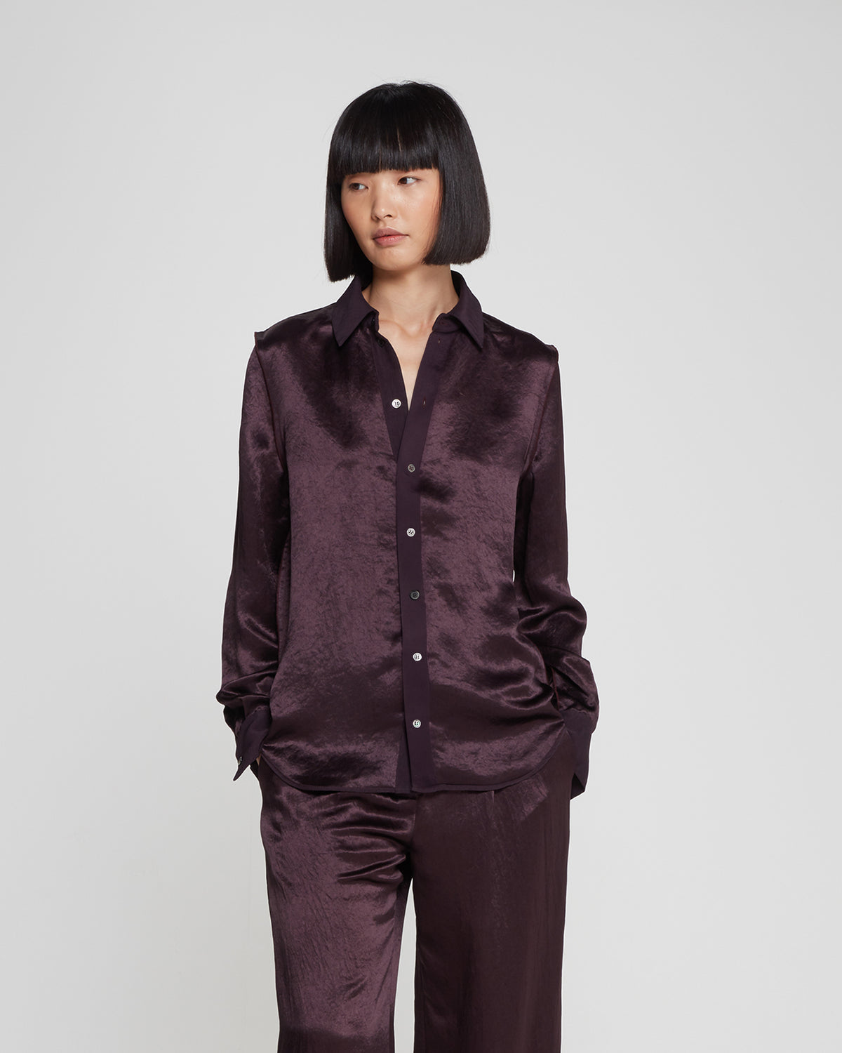 Satin Inside Out Shirt - Maroon