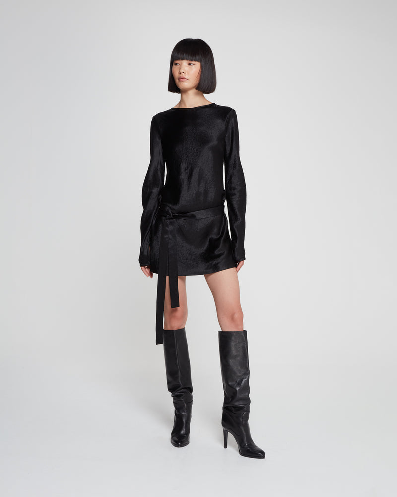 Satin Long Sleeve Mini Dress - Black picture #3