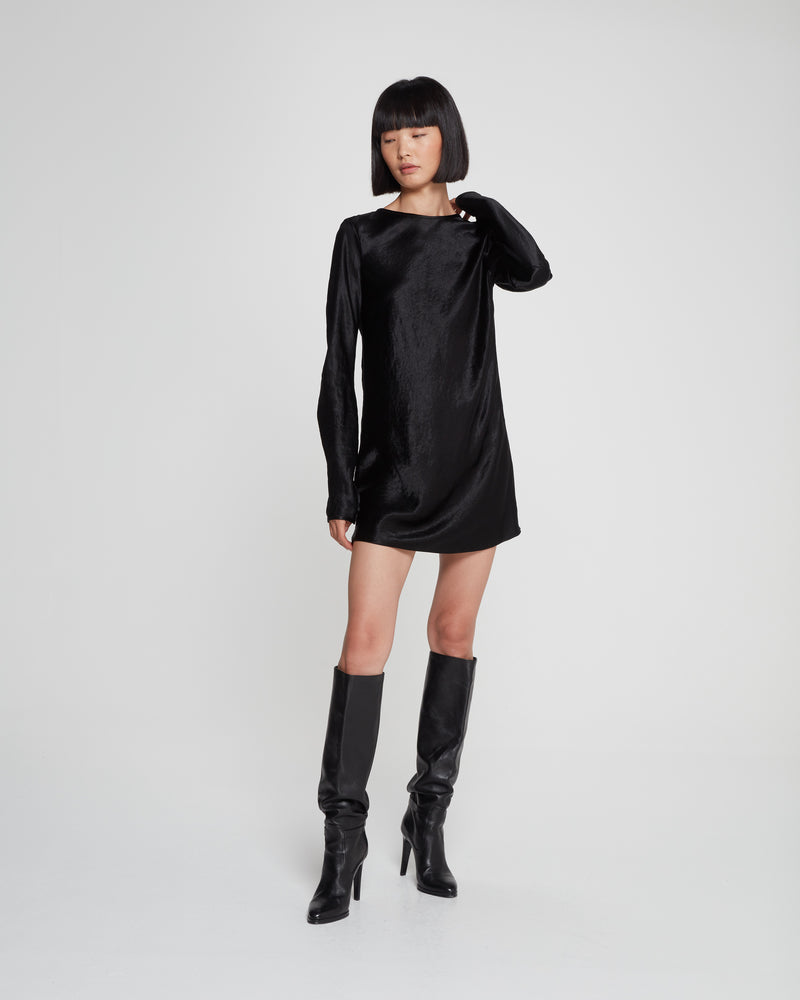 Satin Long Sleeve Mini Dress - Black picture #4