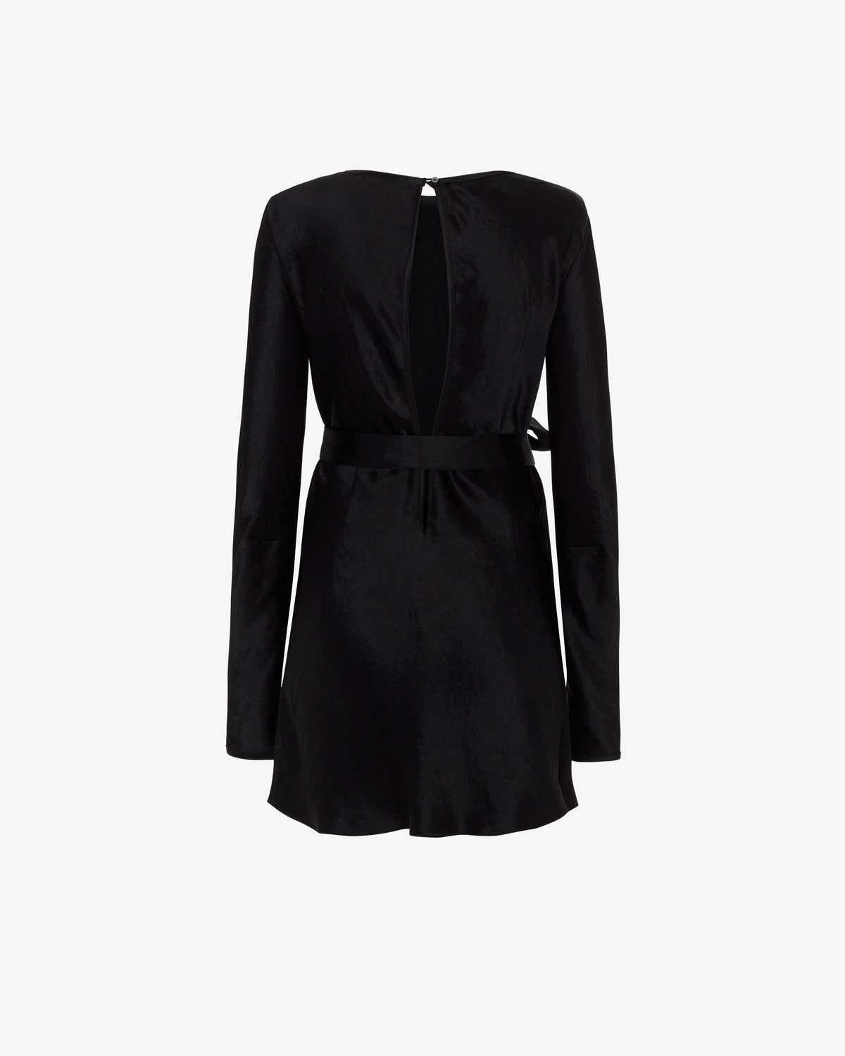 Satin Long Sleeve Mini Dress - Black