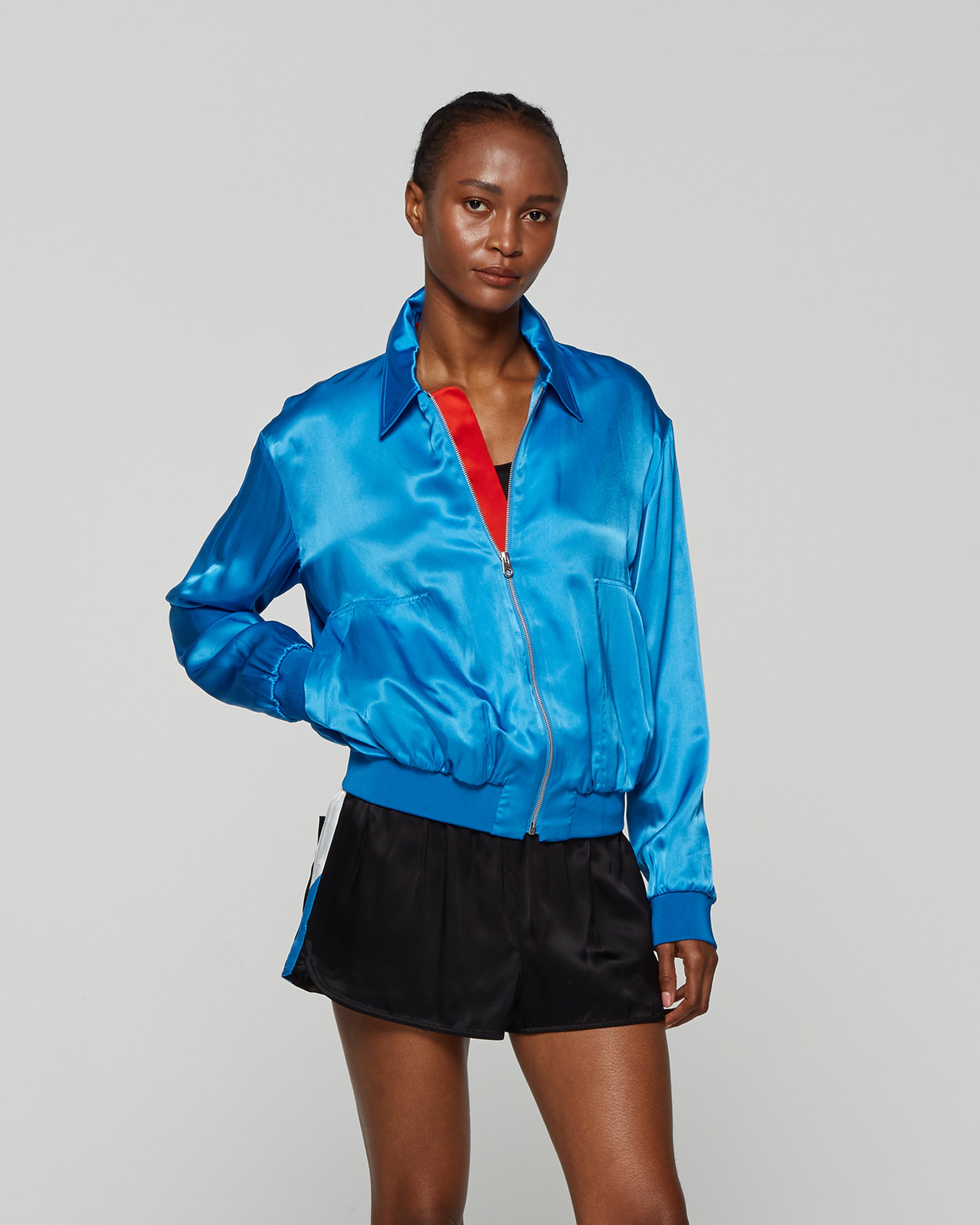 Serena Bute London Satin Parachute Bomber Jacket Retro Blue for Women Ladies SERENA BUTE